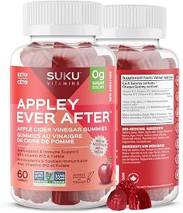 SUKU Vitamins Sugar-Free & Sugar-Alcohol-Free Keto Apple Cider Vinegar Gummies with Mother | 1020mg per Serving | ACV Gummies with B12 | Metabolism Gummies for Healthy Gut, Digestion & Energy Boosting