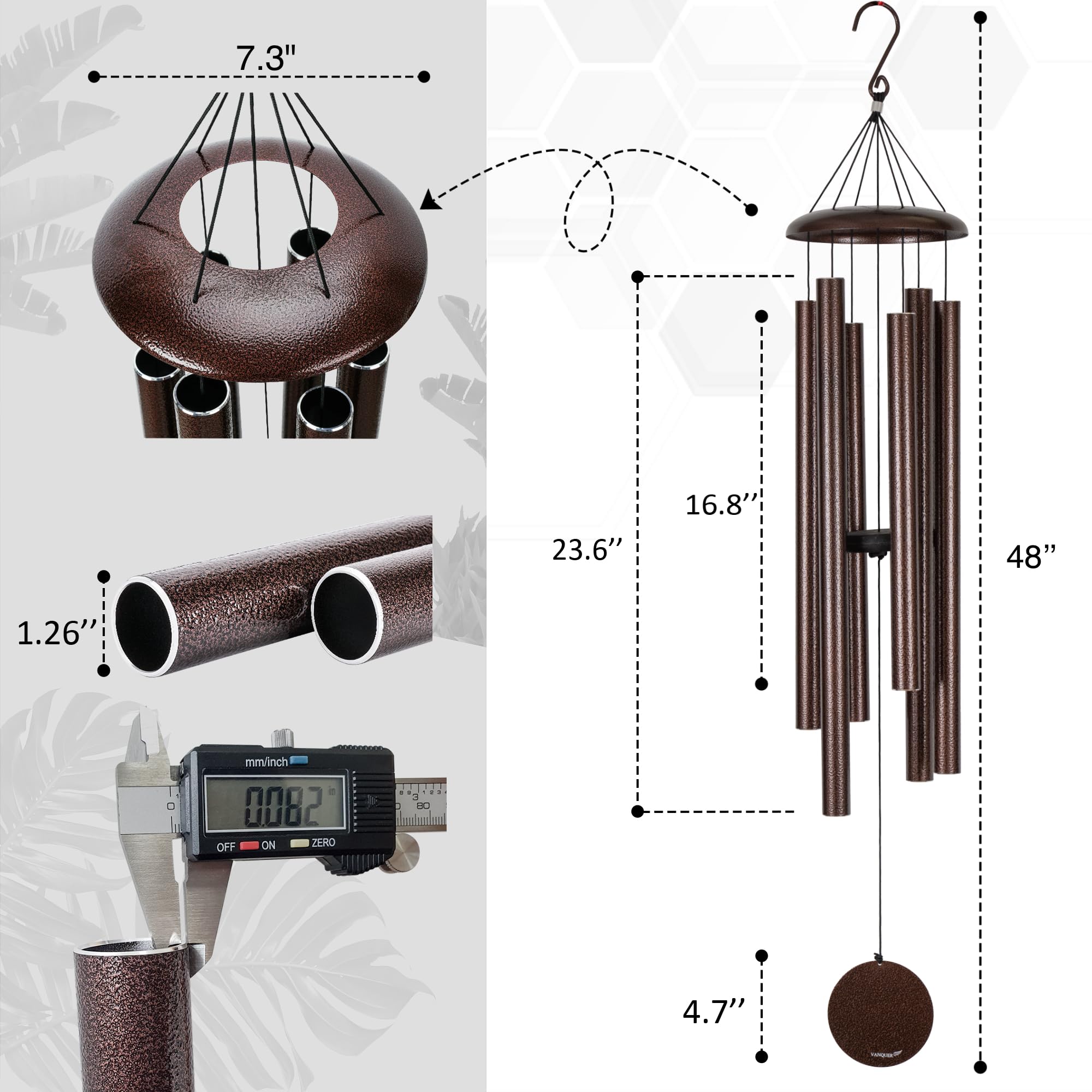 Vanquer Großes Windspiel für den Außenbereich, tiefer Ton, 121,9 cm, für den Außenbereich, tiefes Klangspiel, Windspiel, Gedenk-Windspiel, Beileidsgeschenk, Garten, Terrasse, Heimdekoration, Bronze