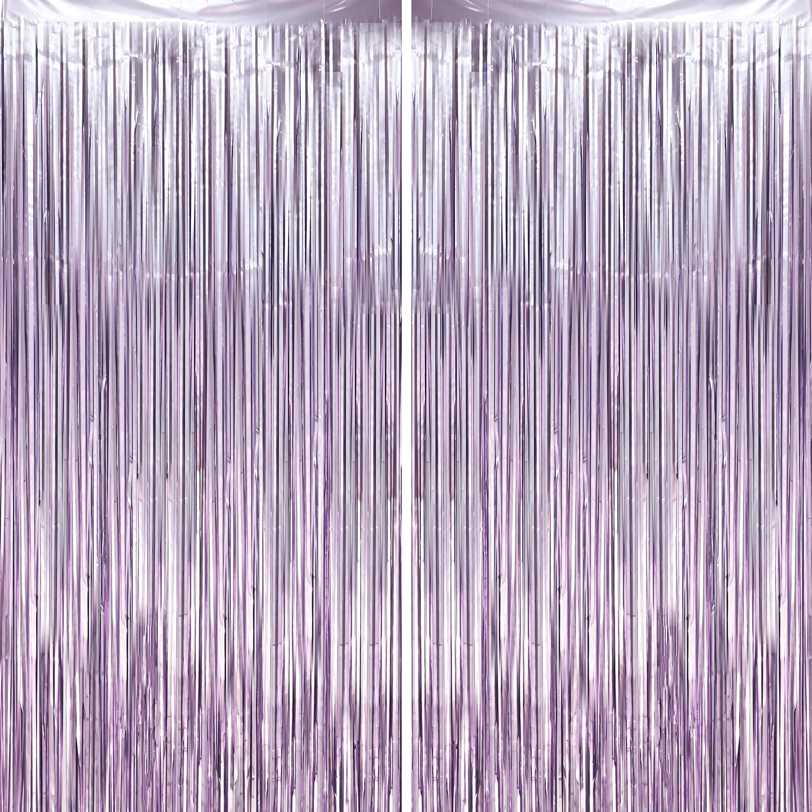 Voircoloria Light Purple Foil Fringe Backdrop Curtains,3.3x6.6ft, 2 Pack | Tinsel Streamers, Door Shimmer, For Baby Shower, Birthday Party Decorations, Graduations, Halloween