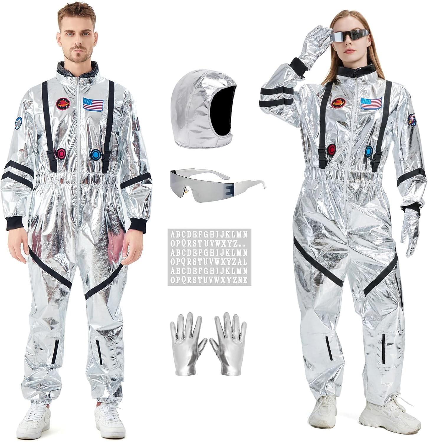 Astronaut Costume Adult Silver Space Suit Men Women Halloween Spaceman Costume Silver Astronaut Outfit