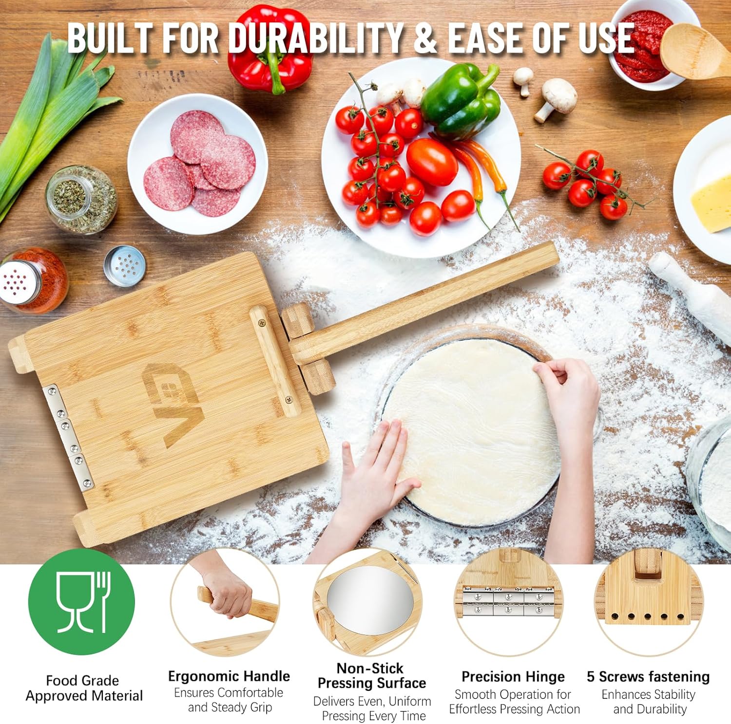 Wooden Tortilla Press, 10inch Toti Maker with 9inch Stainless Steel Patch, Tortilla Maker Press with 50 Pcs Parchment Paper and Recipes eBook, Heavy Duty Prensa Para Tortillas