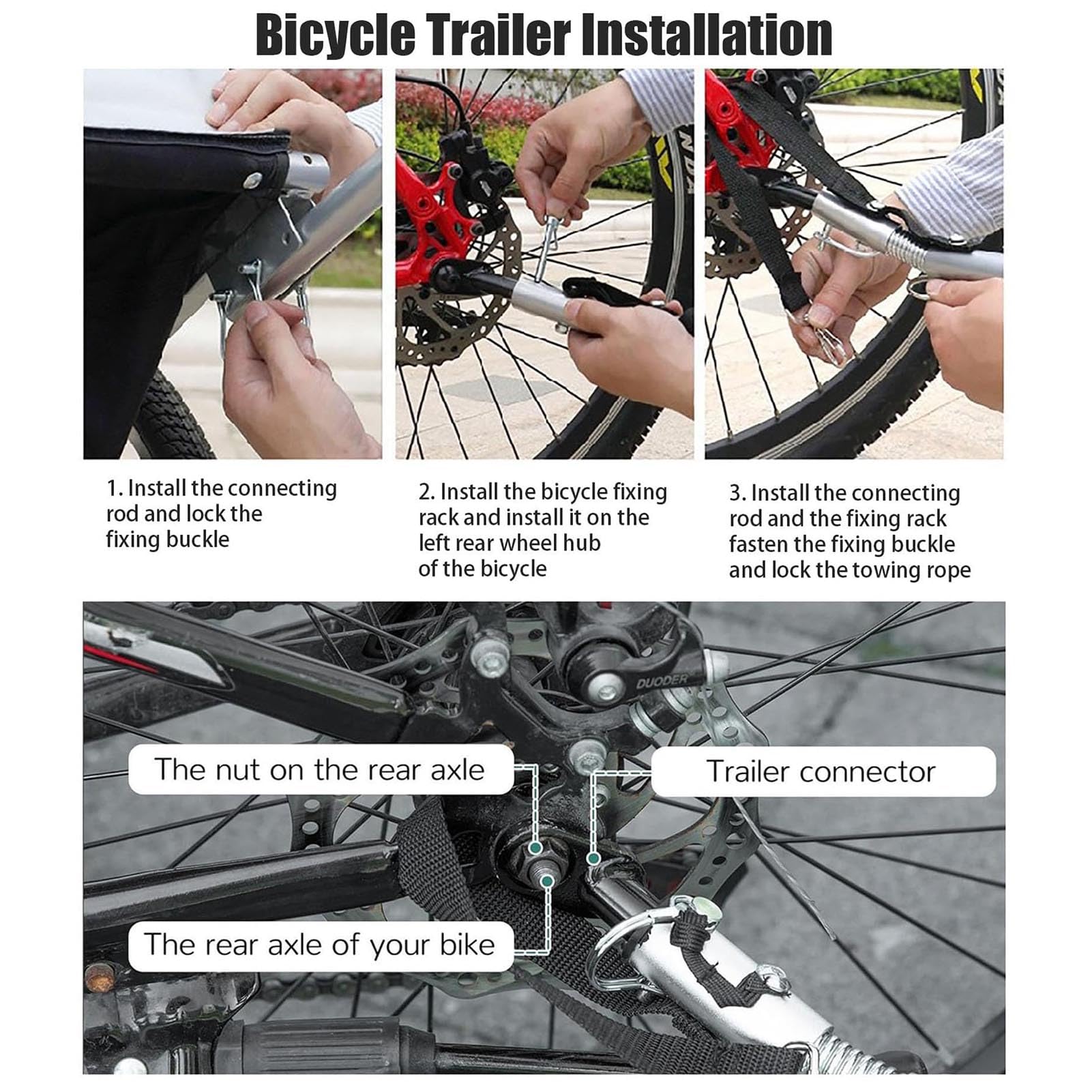 Remolque de carga plegable para bicicleta, remolque de bicicleta de acero resistente con barra de tracción para transportar mercancías pesadas, equipaje, comestibles, herramientas, plantas