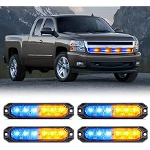 Nilight 6LED Amber Blue Emergency Strobe Lights Sync Feature Surface Mount
