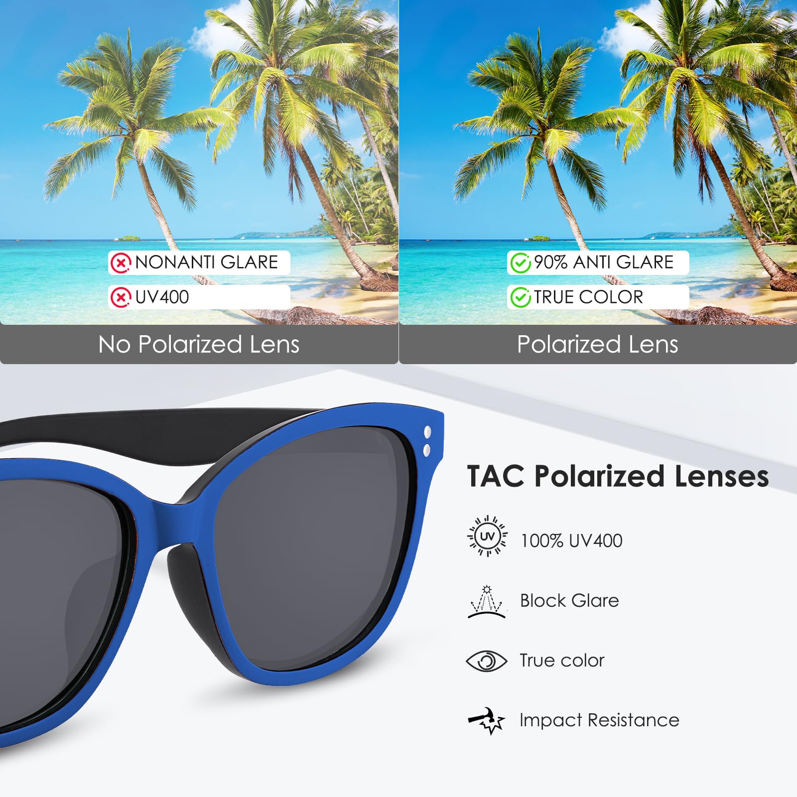 Polarisierte Sonnenbrille für Teenager – UV400 Farbspiegelgläser, matter runder Rahmen, kleine Gesichter – Fahren und im Freien