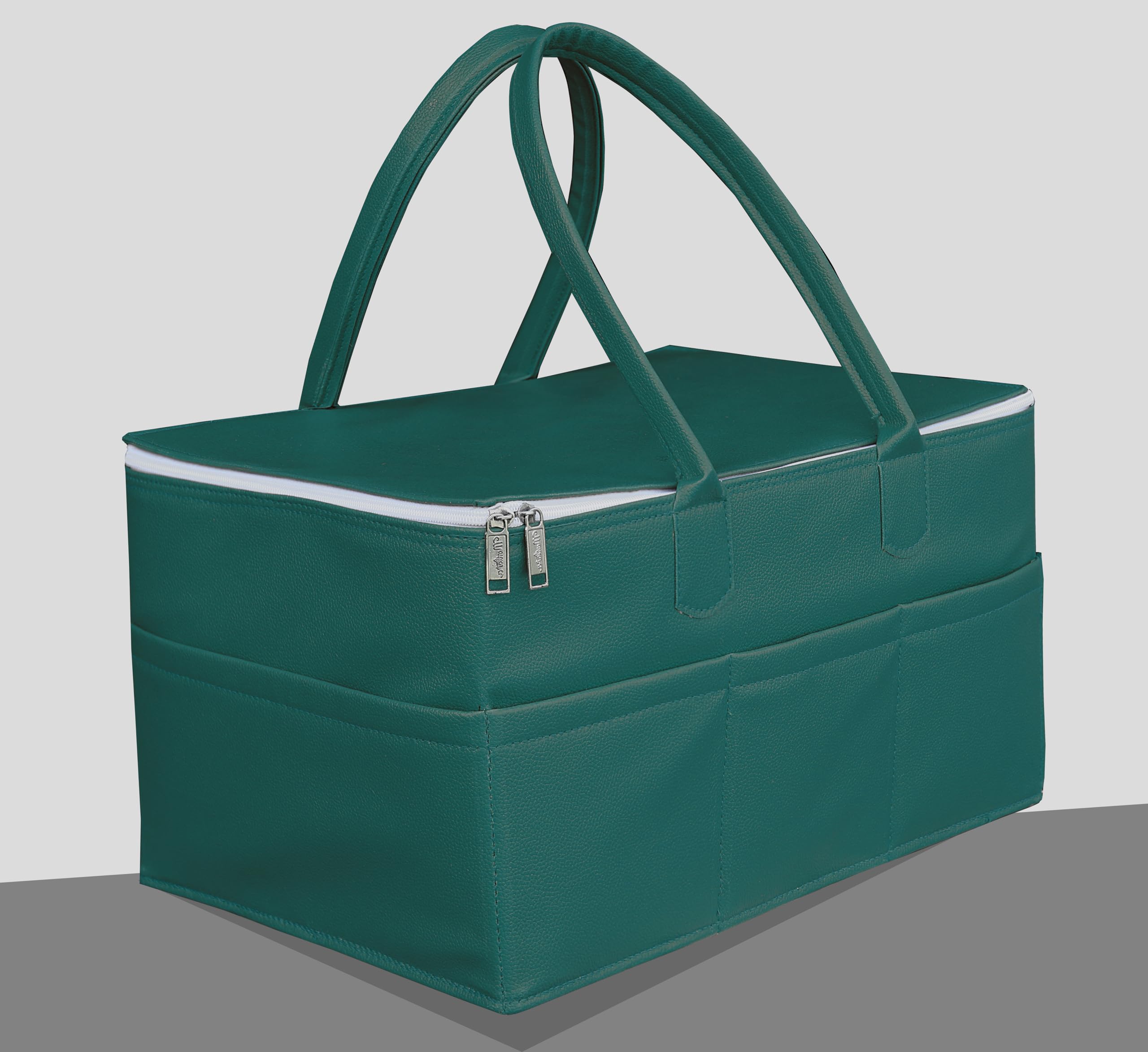 MetDeals Rexine Leather Fabric Diaper Caddy Organizer - Portable Nappy Storage Basket for Mother - Foldable Baby Bag (Teal Blue, 18 X 12 X 9 Inches)-image-38