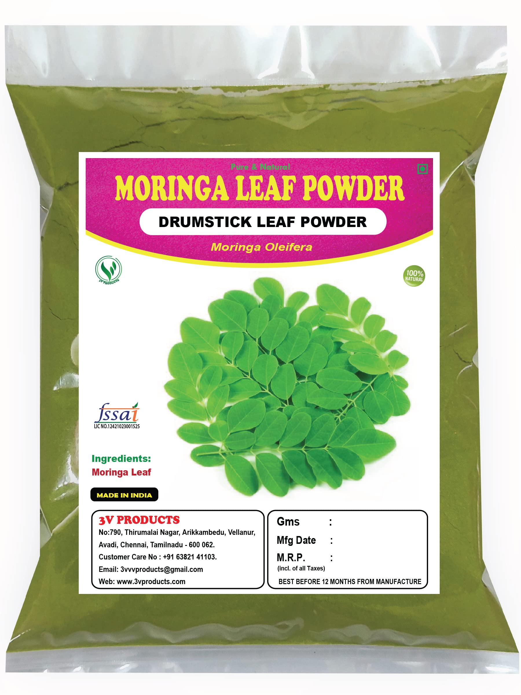3V PRODUCTS: Moringa Leaf Powder 150g | Drumstick Leaf | Murungai Keerai | Sahjan Leaf | Moringa Oleifera Leaf for Boost Immunity