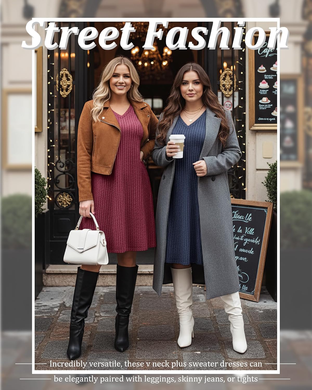 3 Pack Women's Plus Size Dresses Long Sleeve V Neck Ribbed Sweater Loose Casual Lighweight Dress for Curvy Women - Image 3