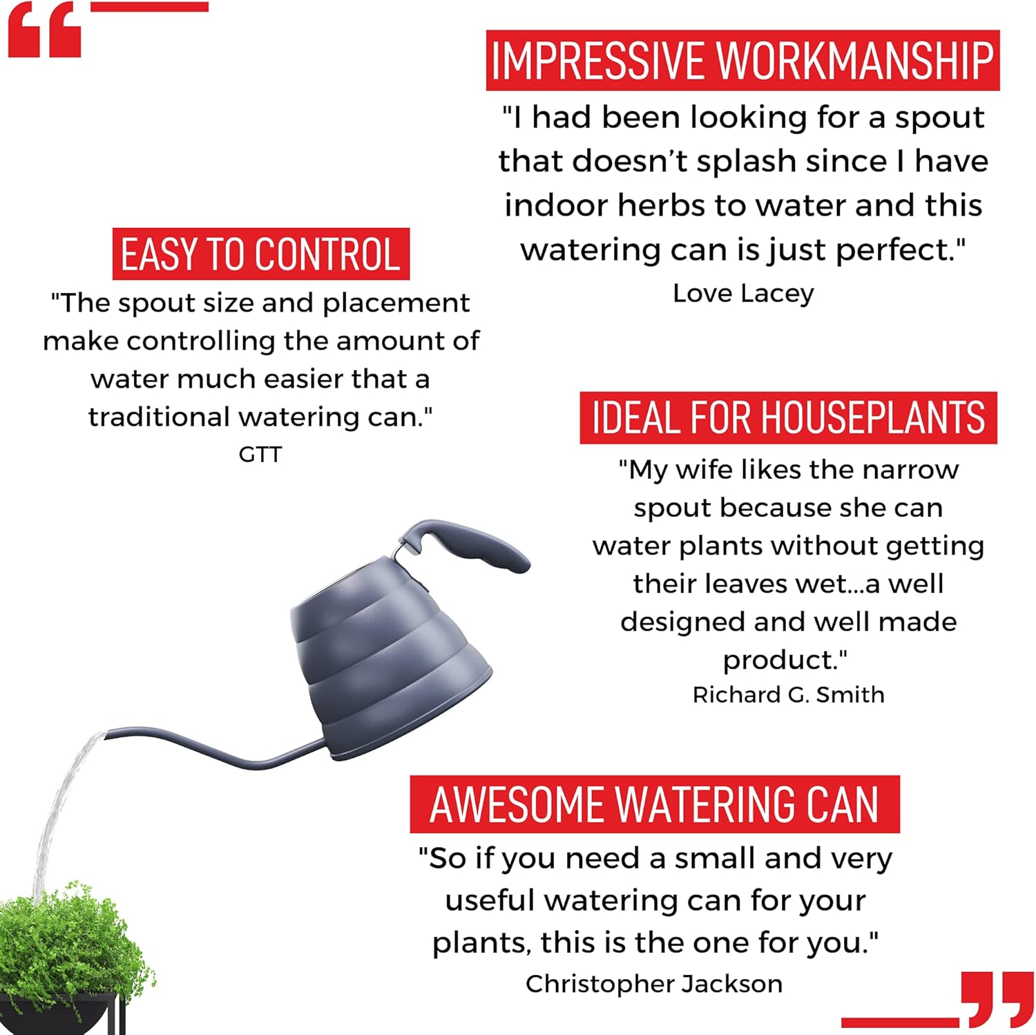 Kensington London Indoor Watering Can for House Plants - Comfort Grip, Long Reach Gooseneck Spout for Precision Pouring - Home and Garden, Powder-Coated Stainless Steel Metal - 38oz : Patio, Lawn & Garden