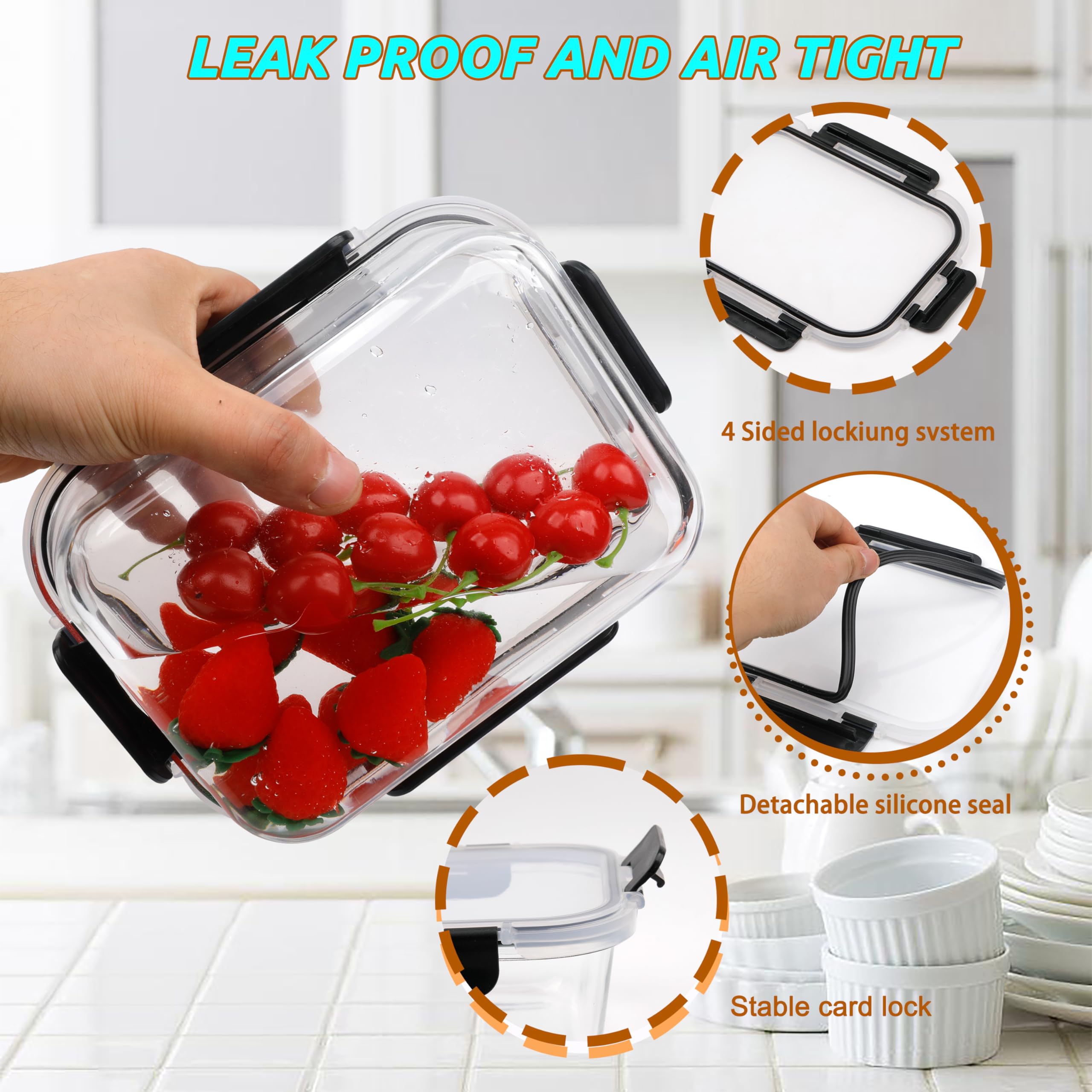 Confezione da 10 contenitori in vetro per alimenti, contenitori in vetro per la preparazione dei pasti per il pranzo, possono essere utilizzati in microonde, forno, congelatore e lavastoviglie,