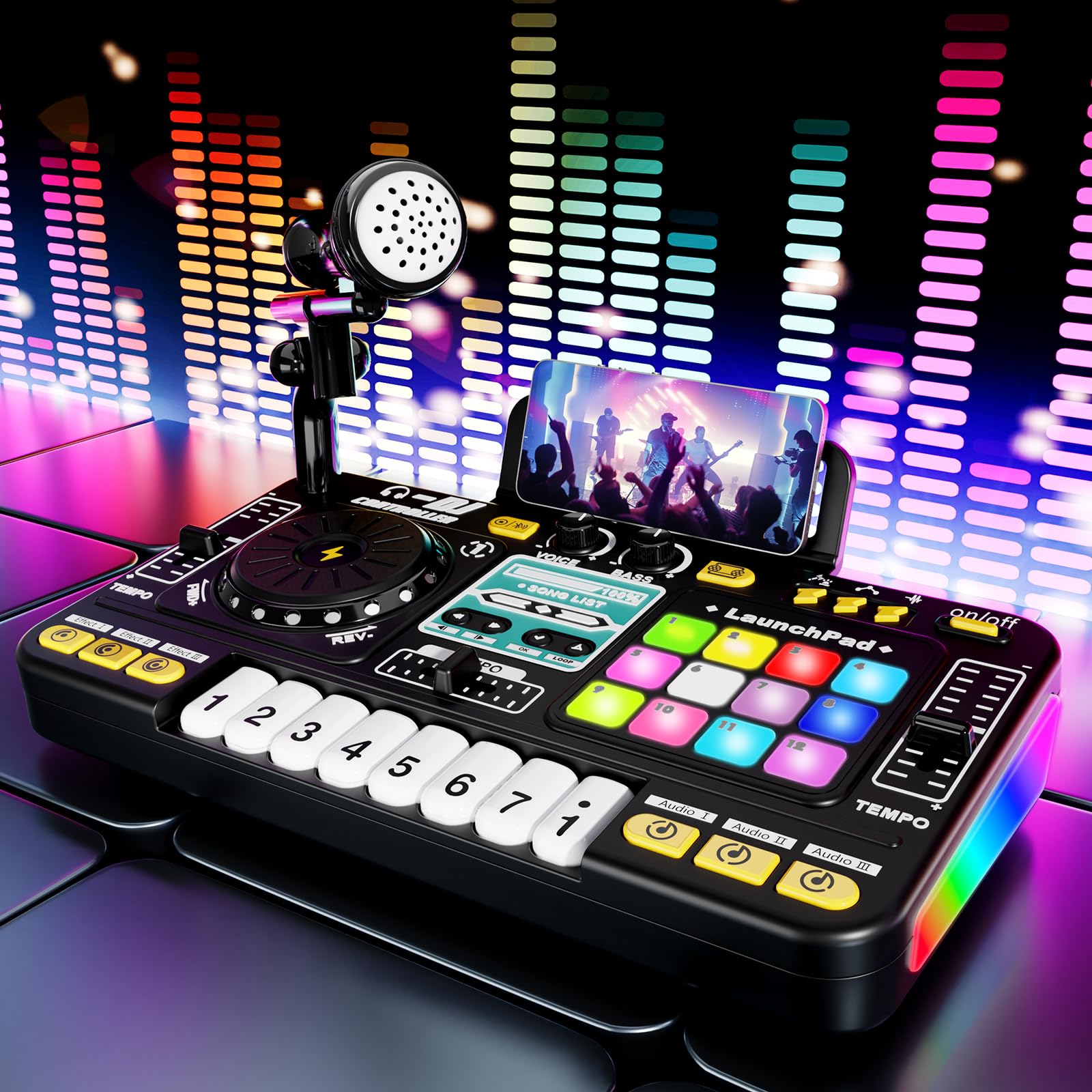 Toddlers DJ Mixer Toys, Electronic Baby Musical DJ Toys with Lights, Songs, Sound Effects, Microphone, Kids Electronic Piano Sets, Chiristmas Birthday Gifts for 3 4 5 6 Years Old Boys Girls