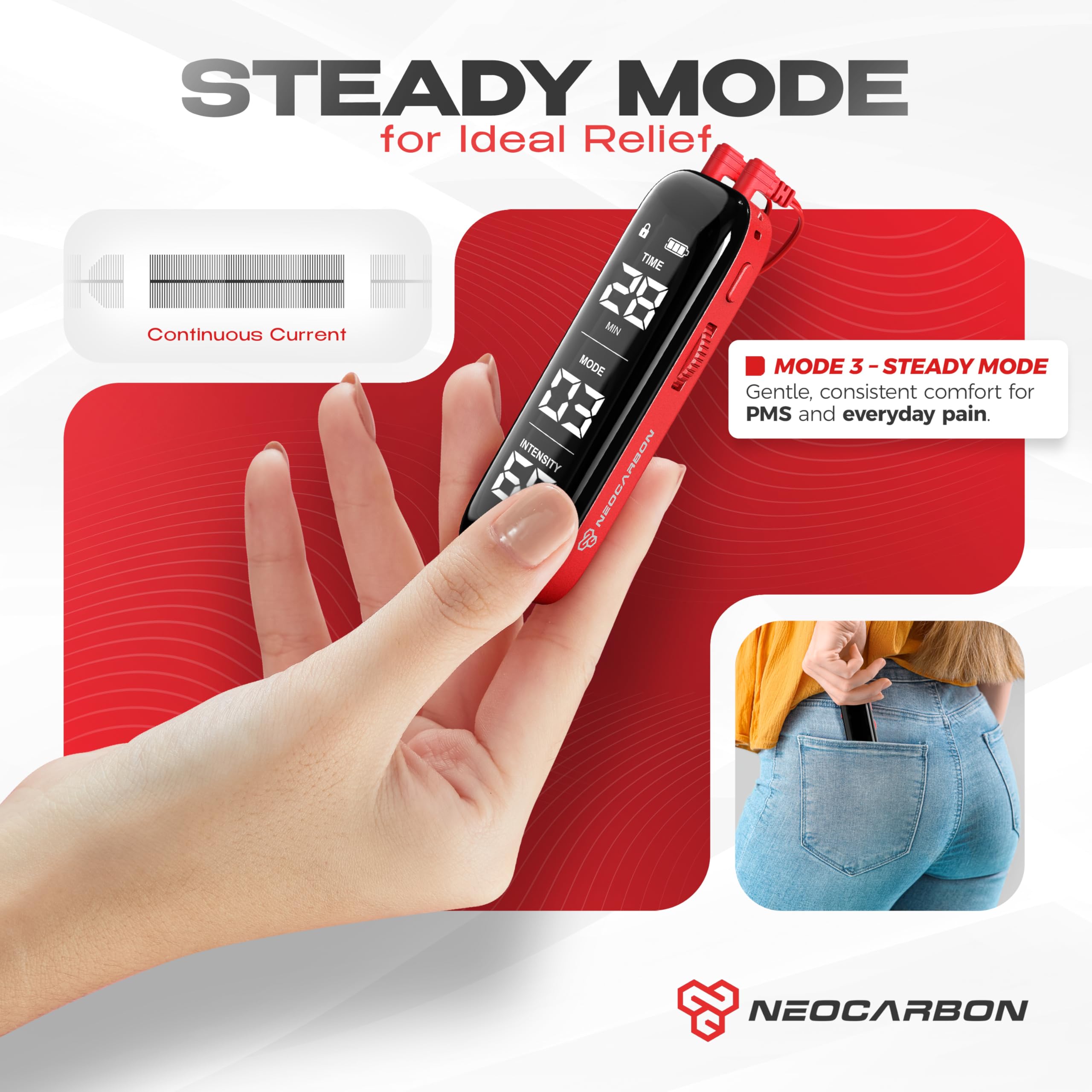 NEOCARBON TENS Unit Muscle Stimulator Slim for Pain Relief, Red — Amazon image 2