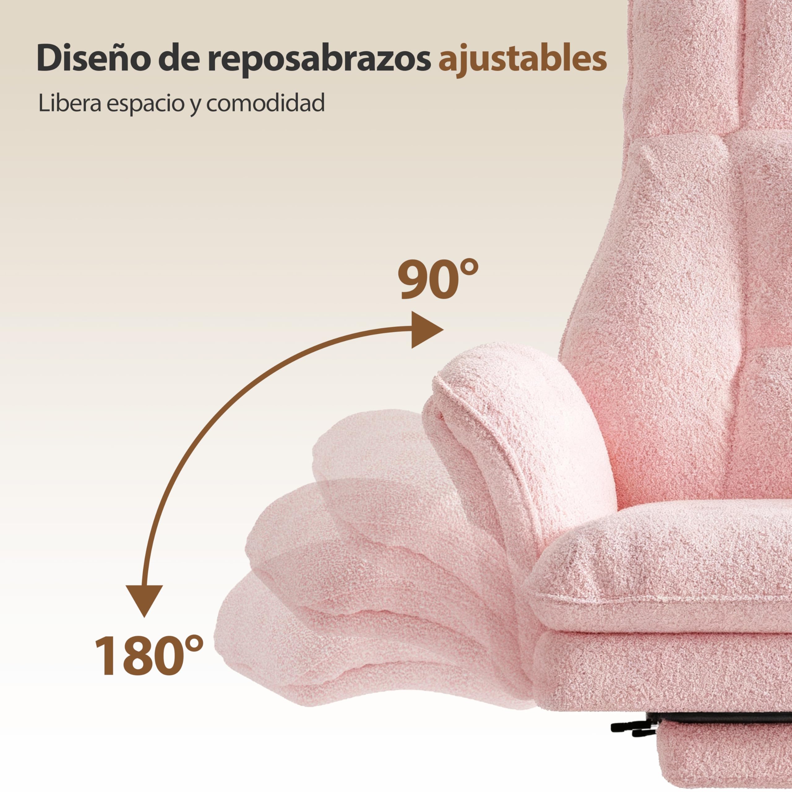 HOMRELEXA Silla de Oficina Ejecutiva Ergonómica Grande y Alta, con Reposapiés, Reposabrazos Abatibles y Respaldo Alto, Felpa de Pelo Rizado - Blanco