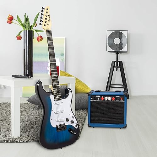 Vista 72 de LyxPro Kit de guitarra eléctrica de 39 pulgadas con amplificador de 20 W, todos los accesorios, afinador de clip digital, seis cuerdas, dos púas