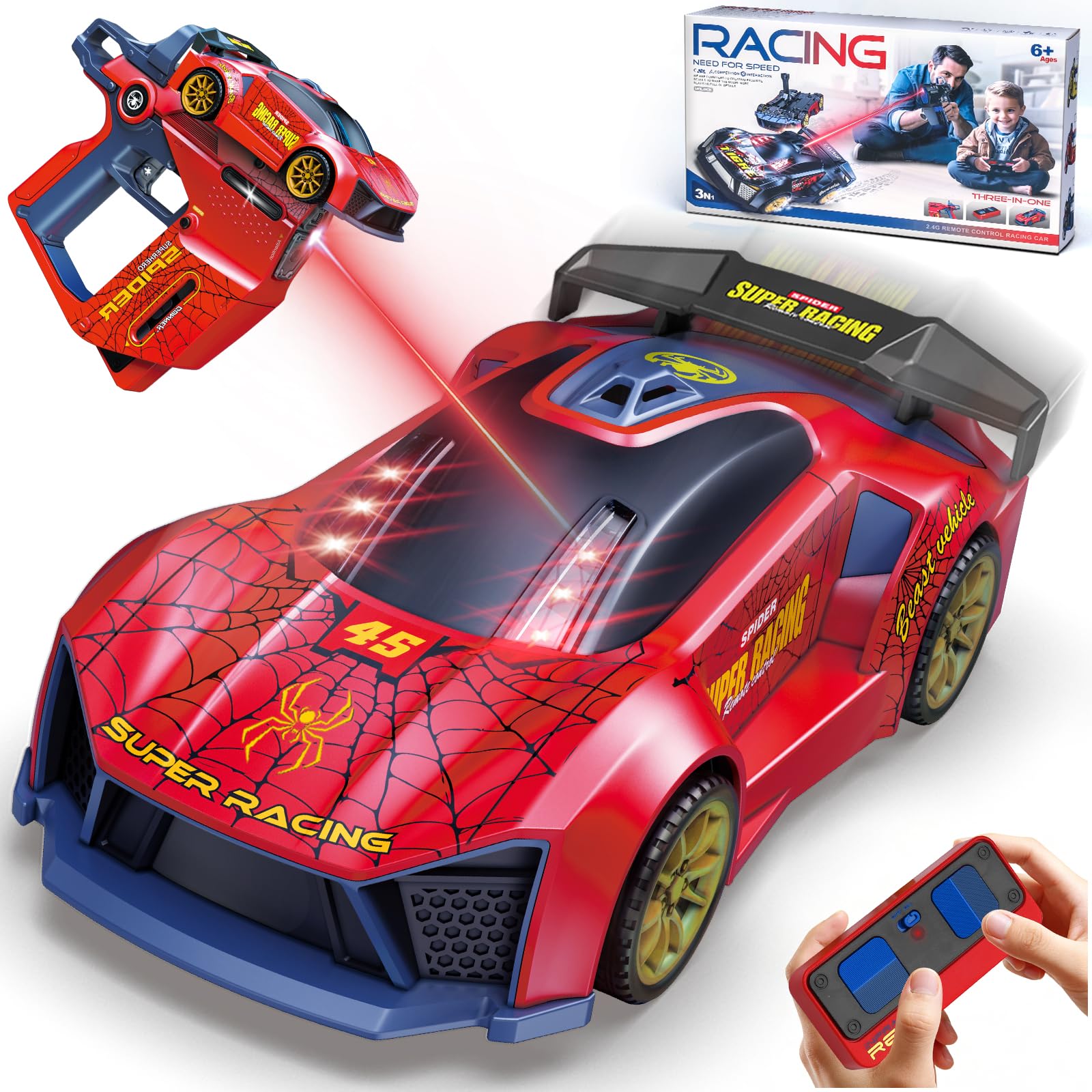 Spider Remote Control Cars Toys, Gifts for 6 7 8 9 10 Year Old Boys, 3 in 1 Infrared 2.4GHz Battle RC Car Set with Lights Sounds Rechargeable Interactive Birthday Present for 6-12 Year Old Kids