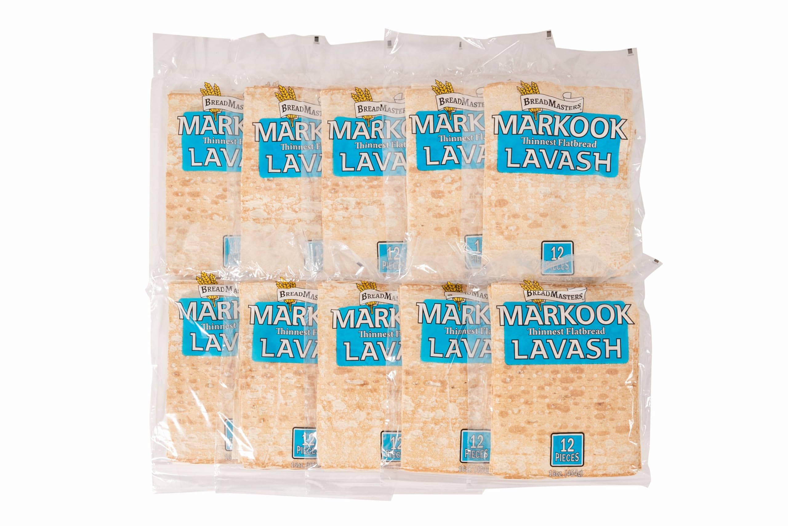 Markook Lavash Thinnest Flat Bread 10 Packs (120 Pieces) Light, Thin, Vegan, No Cholesterol, Fat Free