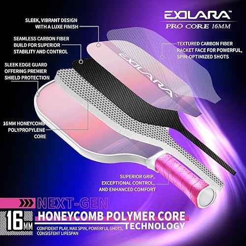 Miniatura 6 de Stylish Pickleball Paddle with Cover Case, Graphite Carbon Fiber Surface, Honeycomb Core, Non-Slip Grip Tape Paddle Cover Set Protective Edge for