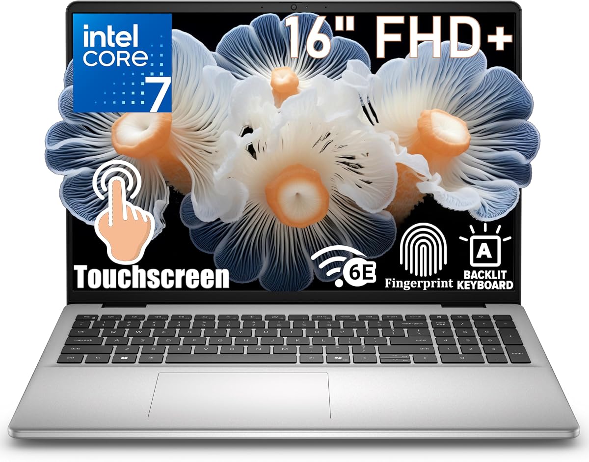 Laptop con pantalla táctil de 16 para estudiantes de negocios y hogar, procesador Intel Core 7 150U, PC AI Copilot+, 16 GB de RAM DDR5, SSD PCIe de 1 TB, WiFi 6E, huella digital, KB retroiluminado, Office 365, Windows 11 Home