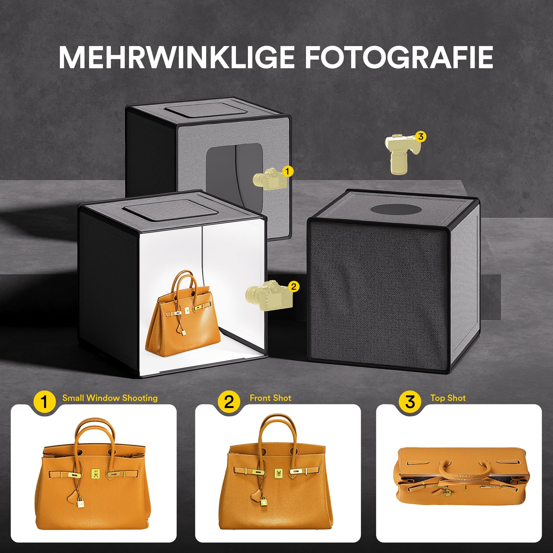 RALENO Studio Photo Box, 50x50 cm Boîtes de Lumière Kit, 50W Doublure PU Boîte à lumière Dimmable avec Éclairage Blanc Photo pour la Photographie de Produits, 5500K 97CRI avec 6 Fonds en PVC