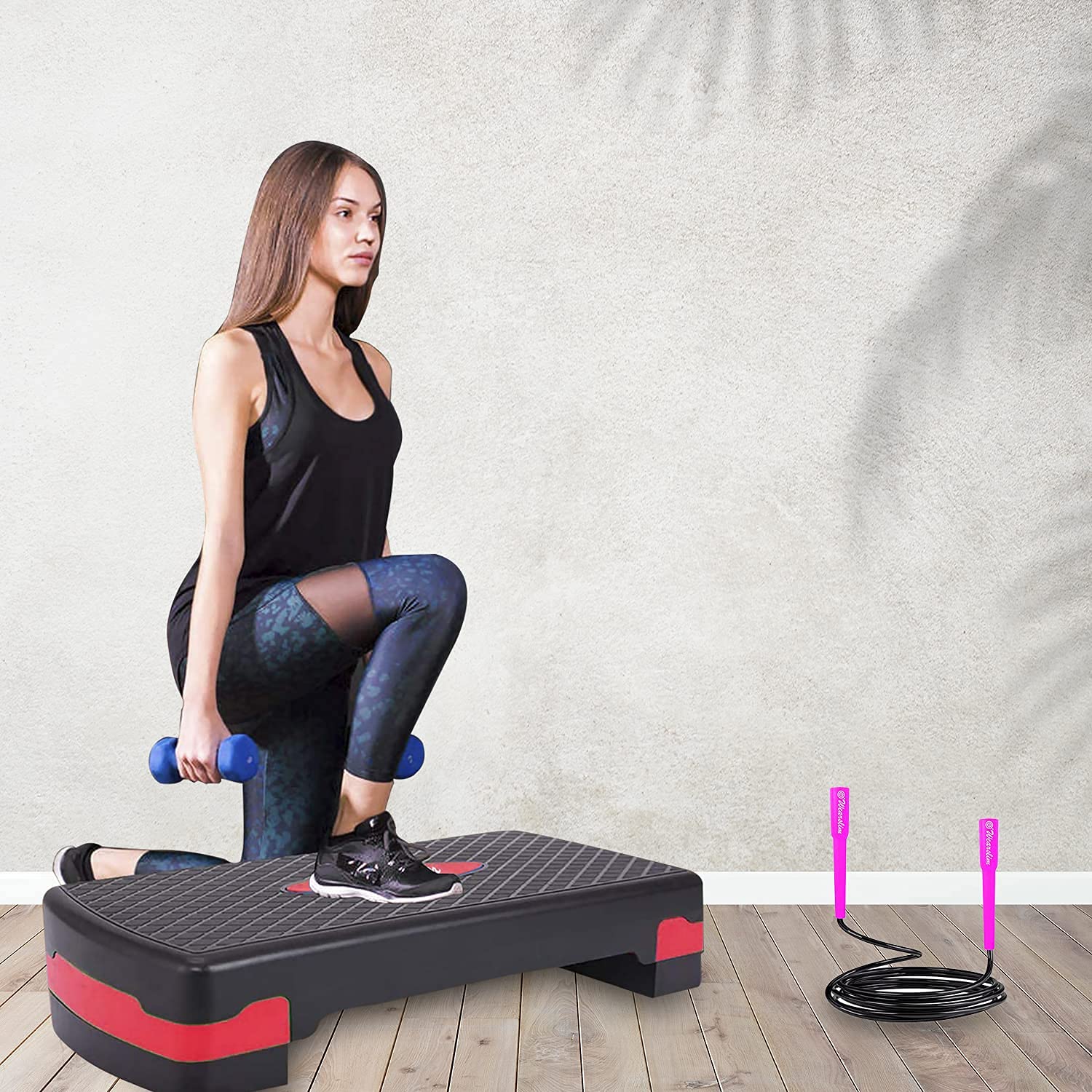 Sponsored Ad - Professional 2 Level Adjustable Aerobic Exercise Stepper, Non-Slip Textured Surface Workout Fitness Step Platform - Red (4” to 6")