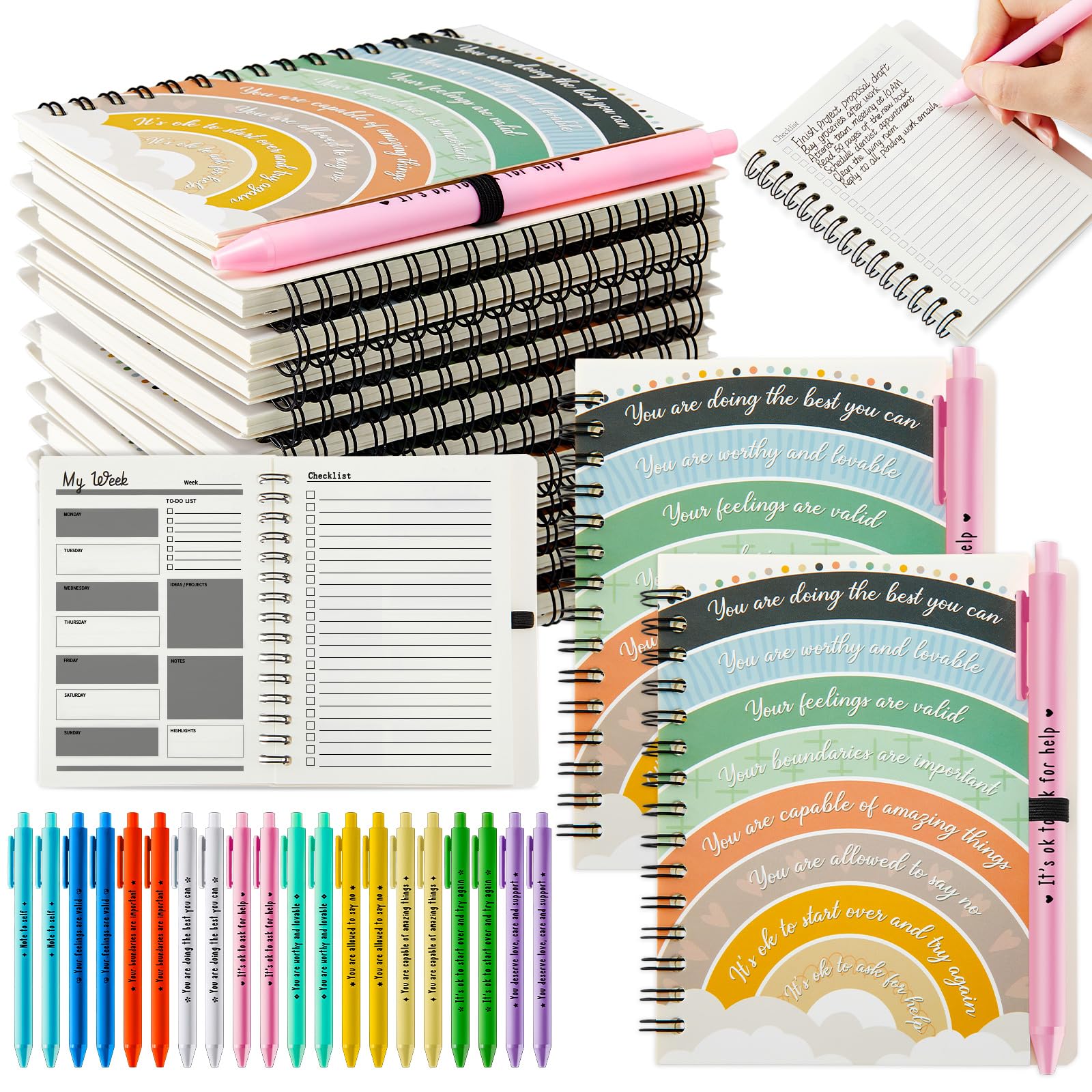 Honoson Lot de 20 carnets à spirale inspirants avec stylo de motivation pour étudiants, enseignants, cadeau de remerciement, collègues, bénévoles, infirmières