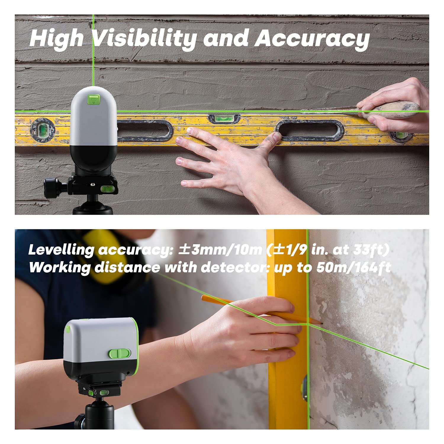 Green Laser Level, ENVENTOR 82ft/25m USB Rechargeable Liion Battery