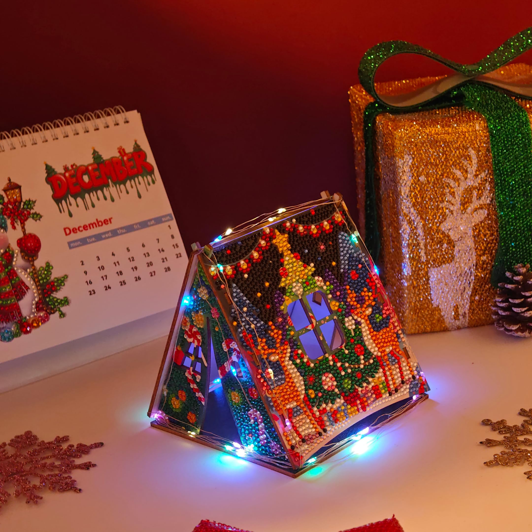 Party Ready Kit fai da te per pittura a mosaico in cristallo 3D con luci a LED, fai da te, decorazione per la casa (renna natalizia)
