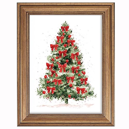 Vintage Christmas Tree Wall Art Framed, Christmas Pictures Wall Decor,