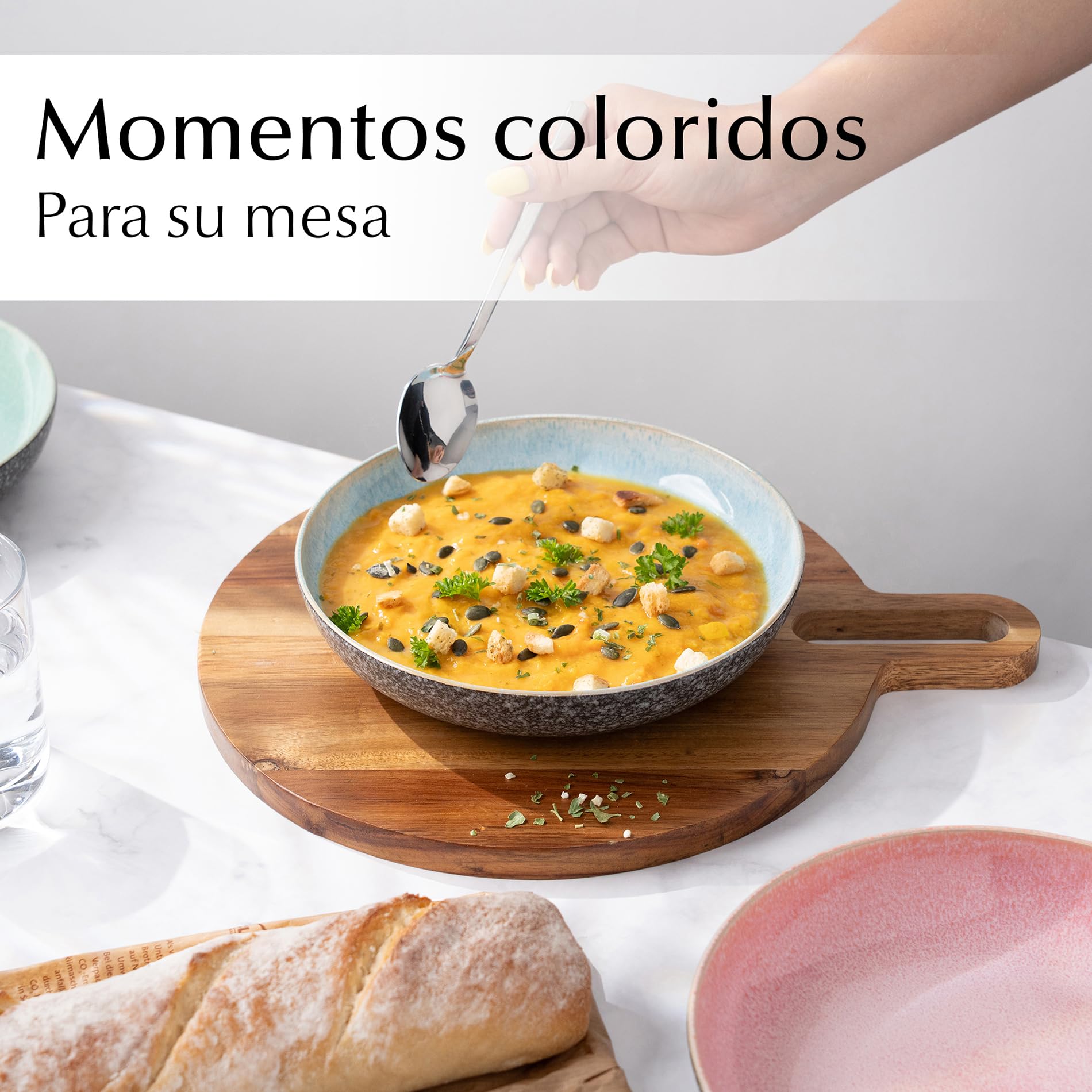 MIAMIO - Set de 6 Platos para Sopa (850 ml) / Cuencos para Pasta, Cuencos Coloridos para Pasta, Ensalada, Sopa, Espaguetis/Cuencos Aptos para Microondas y Lavavajillas - Colección Las Palmitas