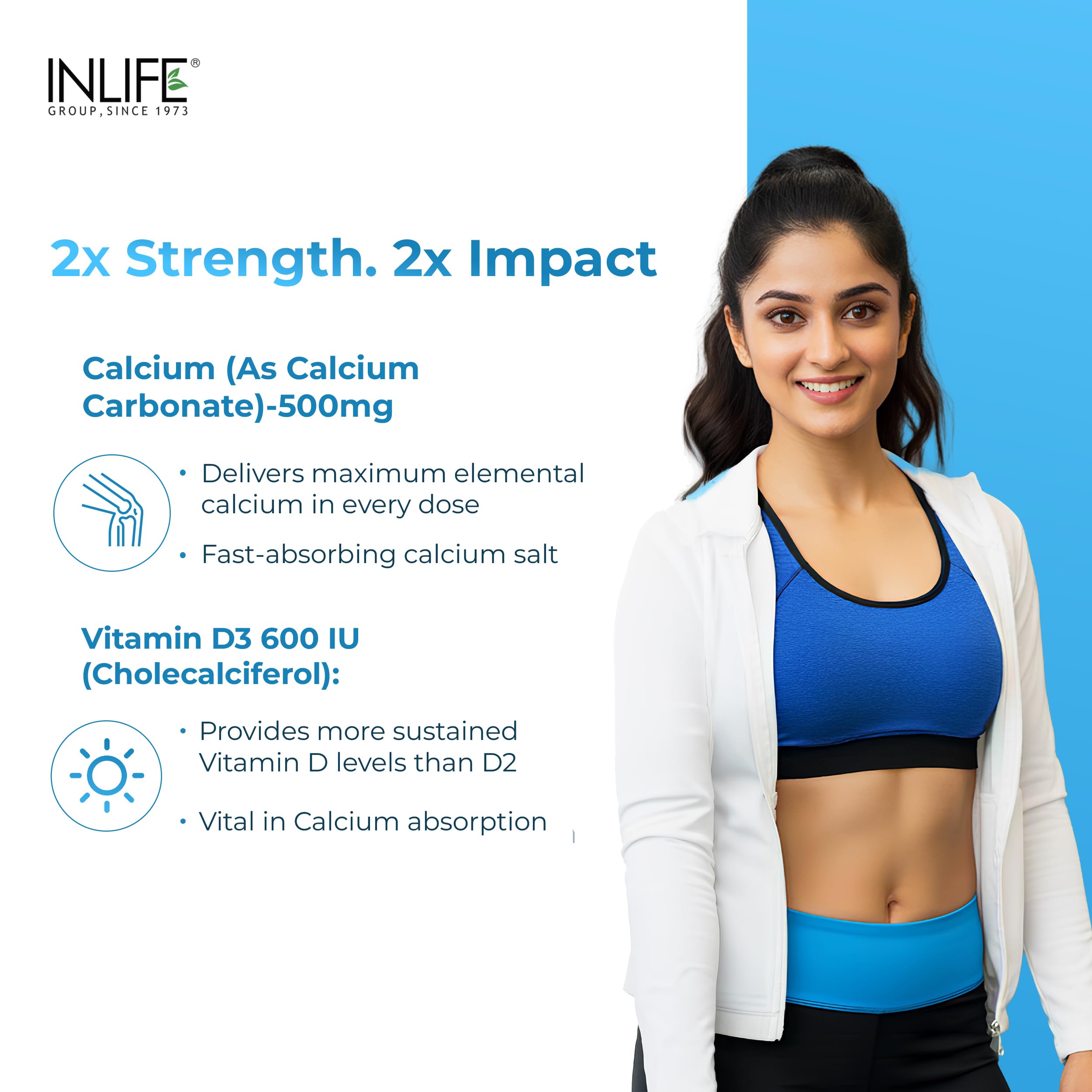 INLIFE Calcium and Vitamin D3 Tablets, Bone & Joint Support, 60 Count 3
