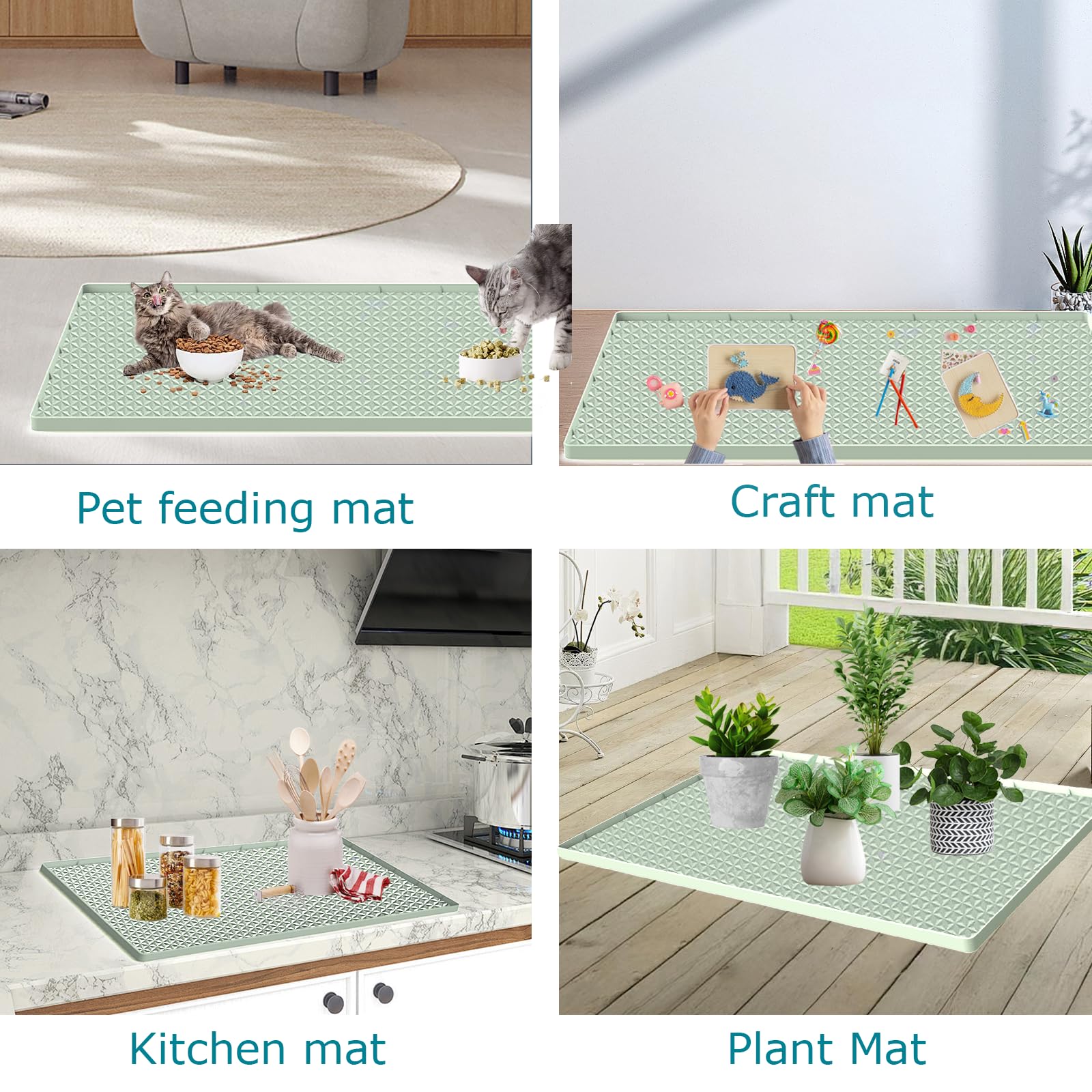 Katzenklo Matte für Katzentoilette, Silikon Große Katzenstreu Fangmatte - 130 x 65 cm, wasserdicht & rutschfest, langlebig & leicht zu reinigen, Grün