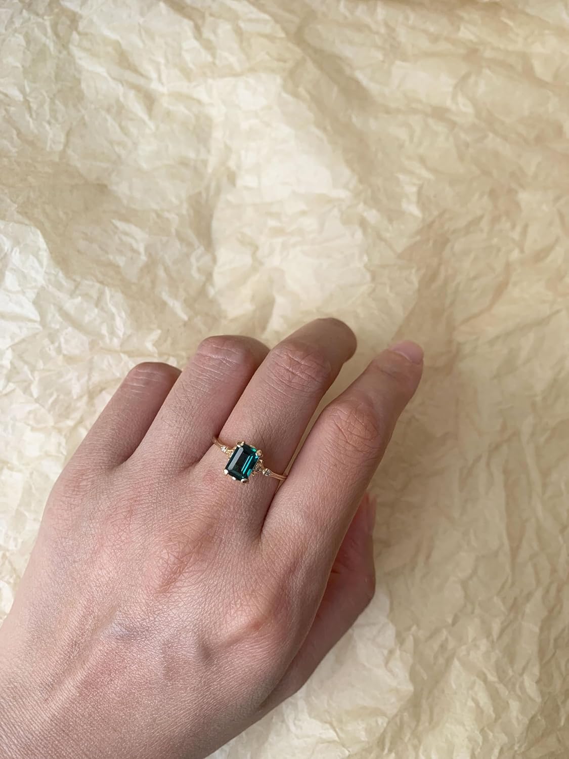 Created Emerald Engagement Rings May Birthstone Ring Dainty Vintage Wedding Ring Anniversary Jewelry Gift - Image 2