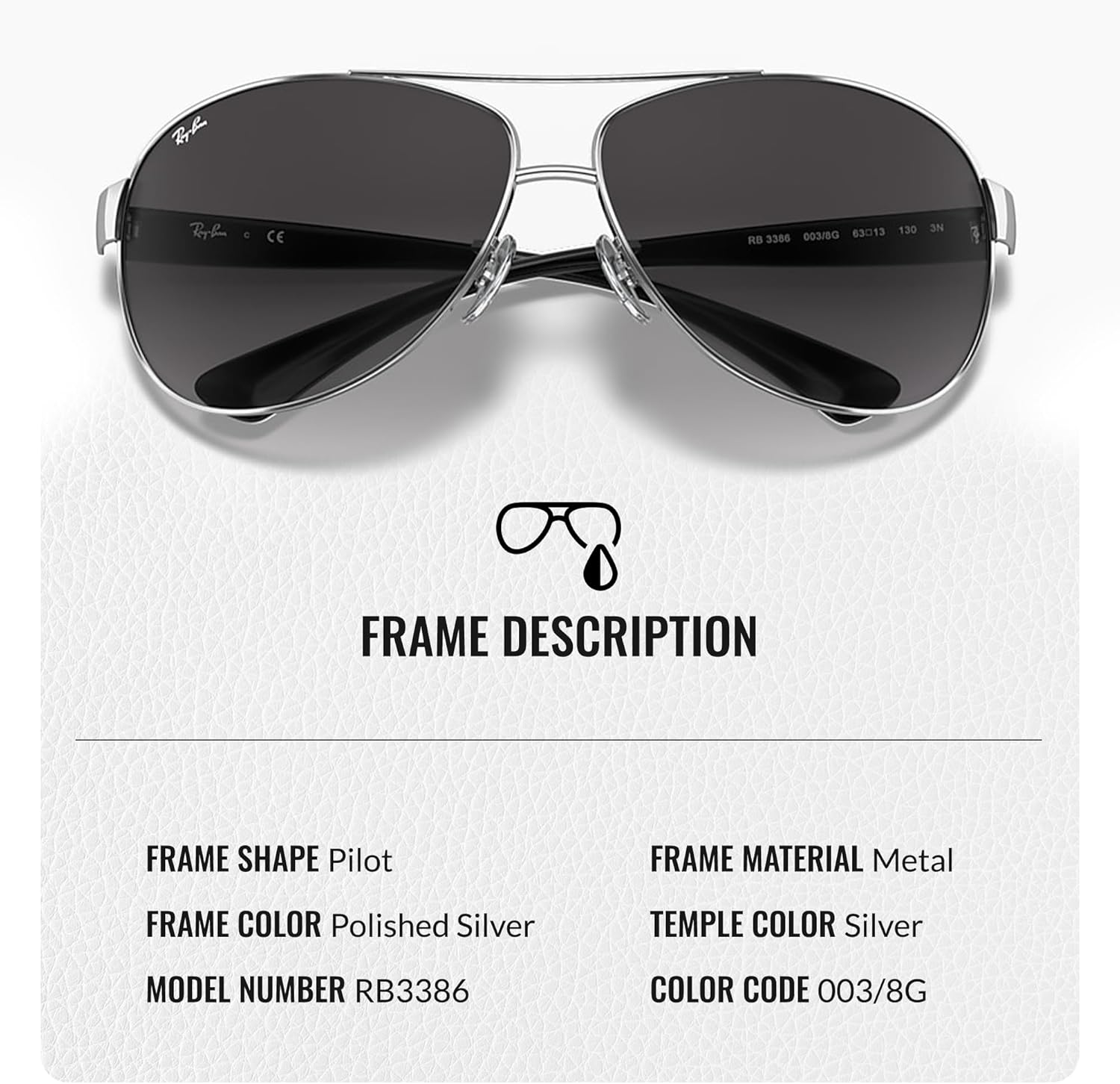 Ray-Ban RB3386 Pilot Shaped Sunglasses for Men & Women with Official RAYBAN Eyewear Kit