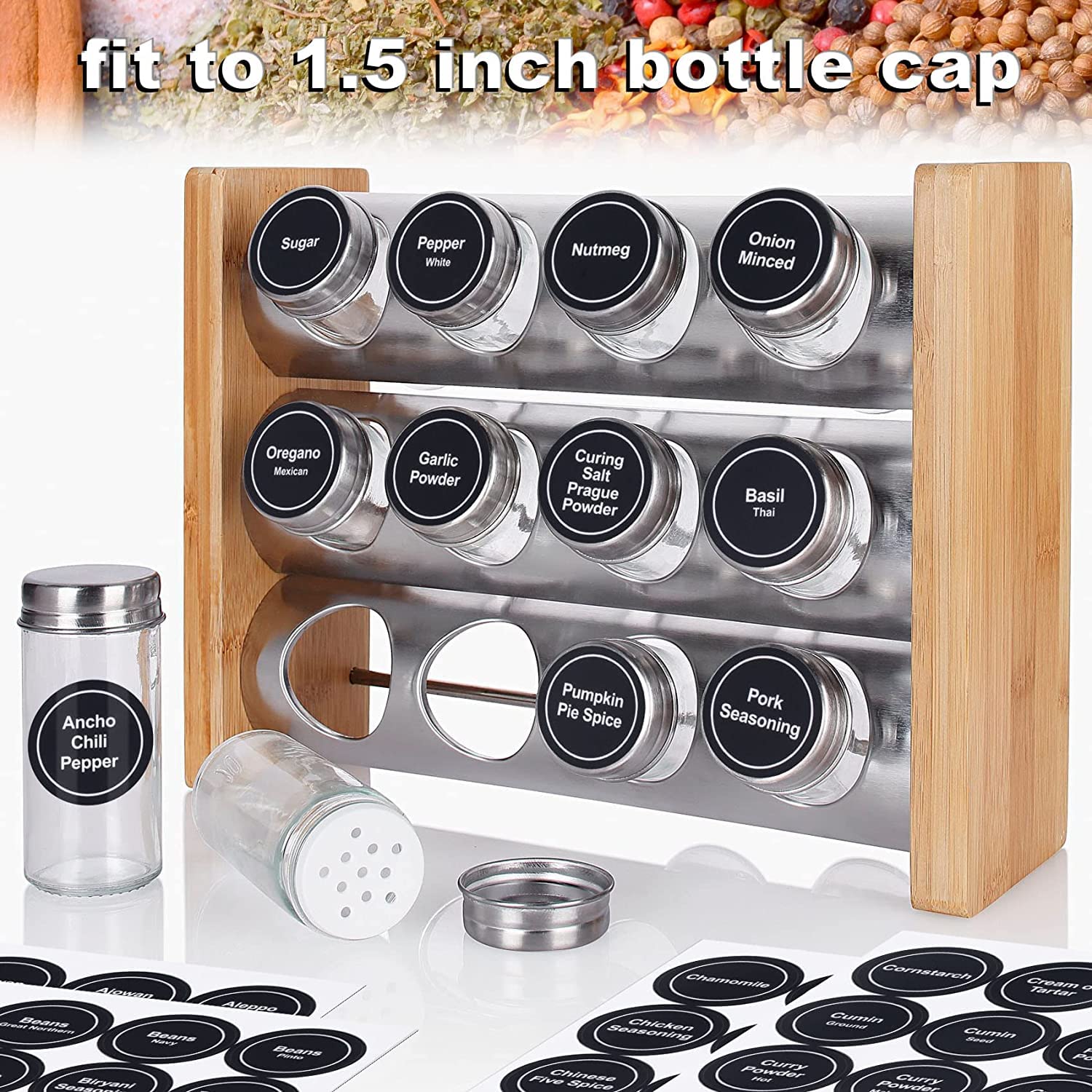 Lot De 24 étiquettes Rondes Pour épices - Noir Et Blanc - Diamètre 4 Cm - Autocollants Permanents Pour Pots En Verre, Plastique, Métal