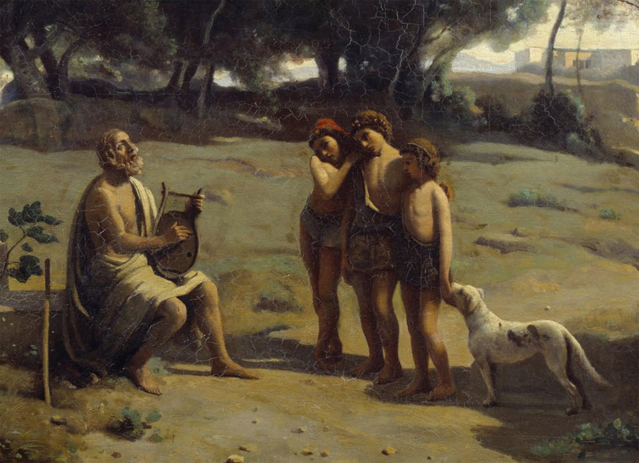 ARTXLXXBN Famous Prints Artwork Pictures Poster Painting Art Detail of the painting Homere and Shepherds by Jean Baptiste Camille Corot Artwork Landscape Pictures for Home Decor 60x90cm