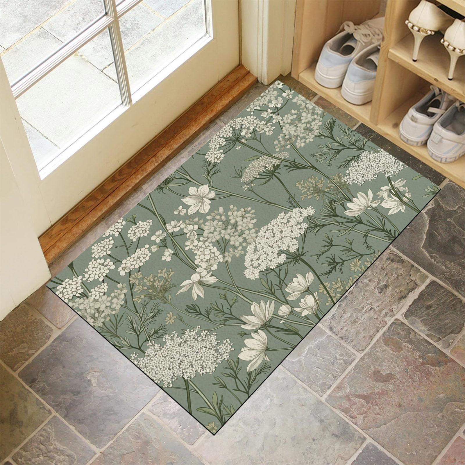 Tapis en fausse laine vert olive 60x90 cm lavable et antidérapant