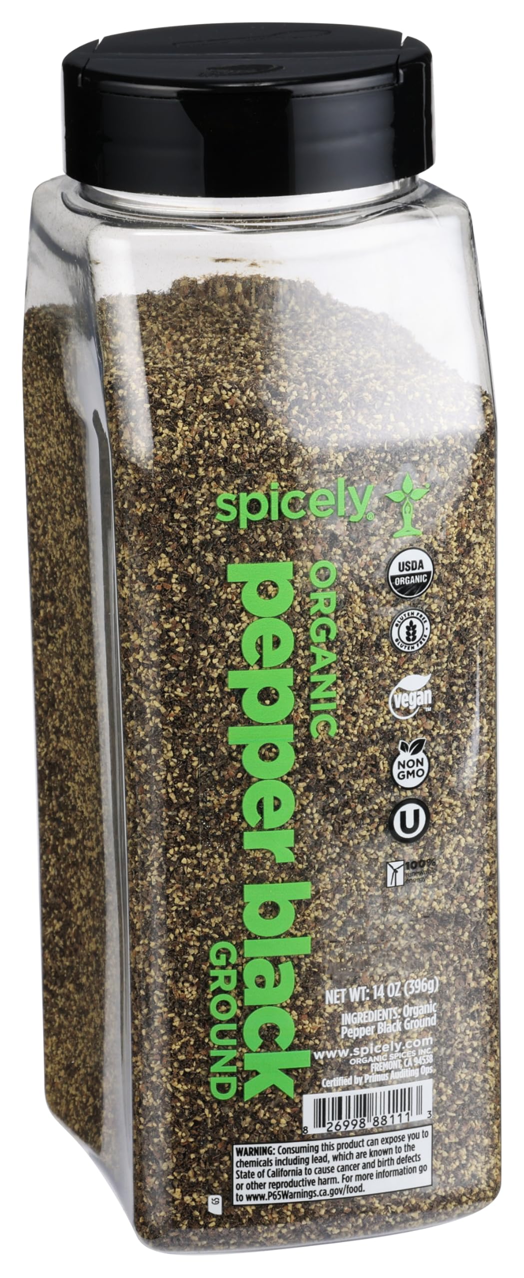 Spicely Organic Pepper Black Ground 14 Oz