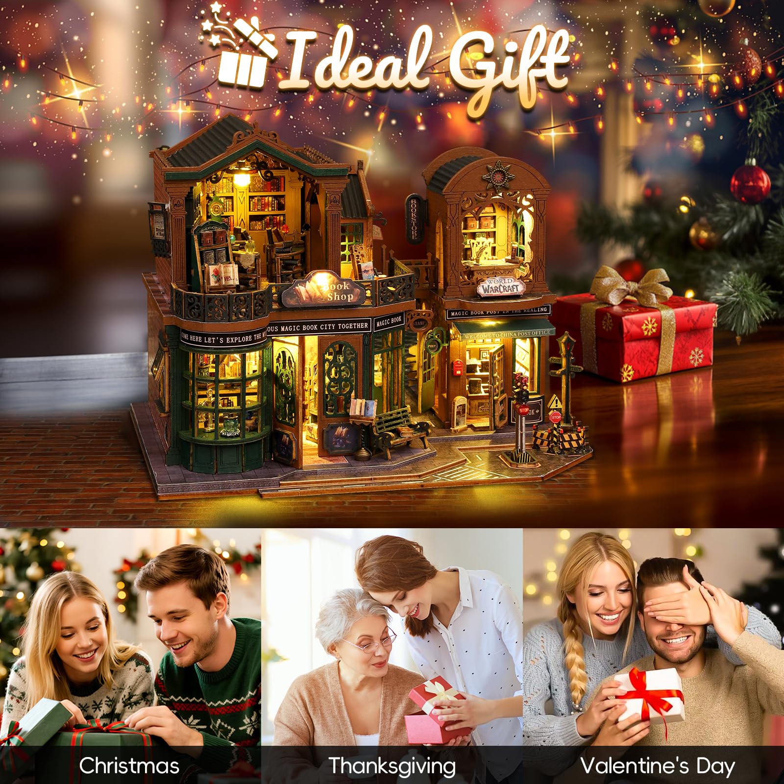 DIY Miniatur Haus, Mini 3D Holzpuzzle Puppenhaus Modell Set mit LED Spieluhr, Twilight Book City Tiny Haus Bücherregal Deko Bastelset, Geburtstag Geschenk für Erwachsene Frauen Männer