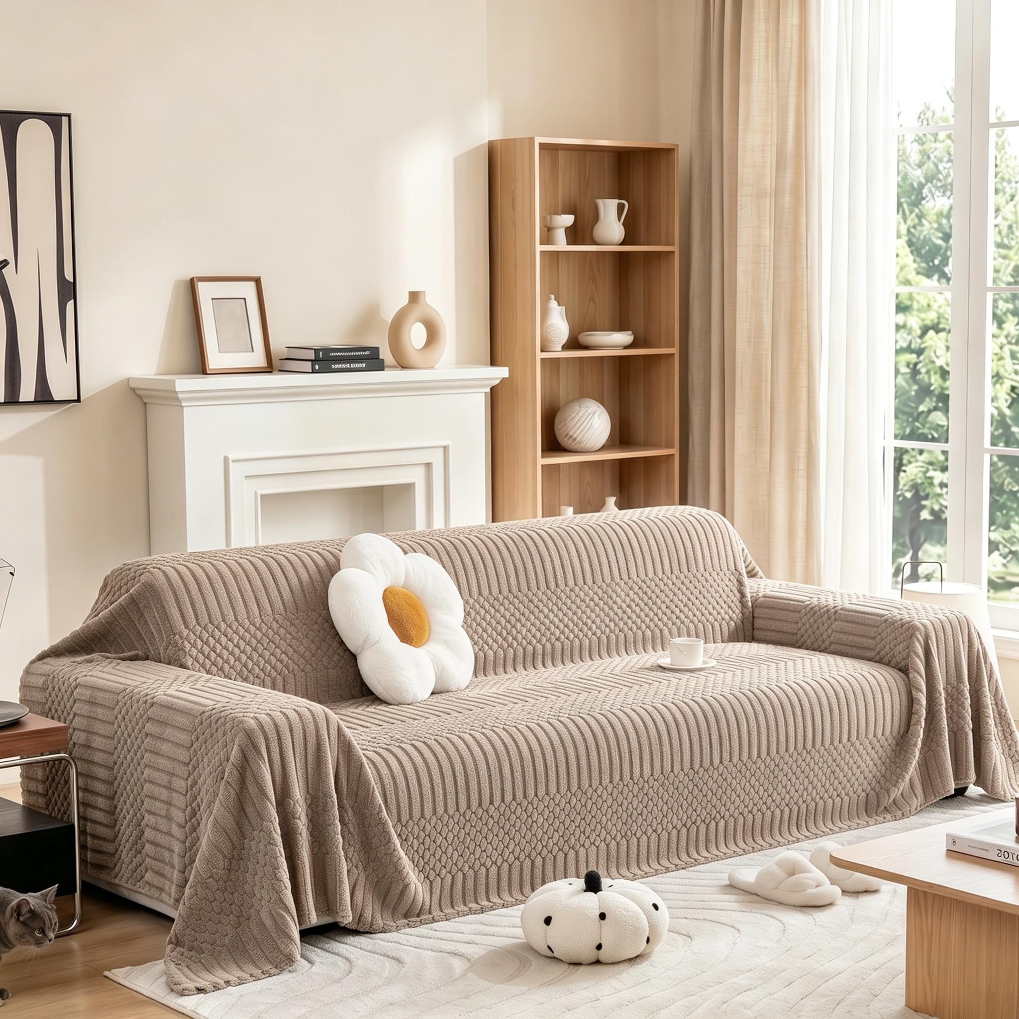Homcomodar Sofa Überzug 2 Sitzer Weicher Leichter Khaki 180 x 260 cm