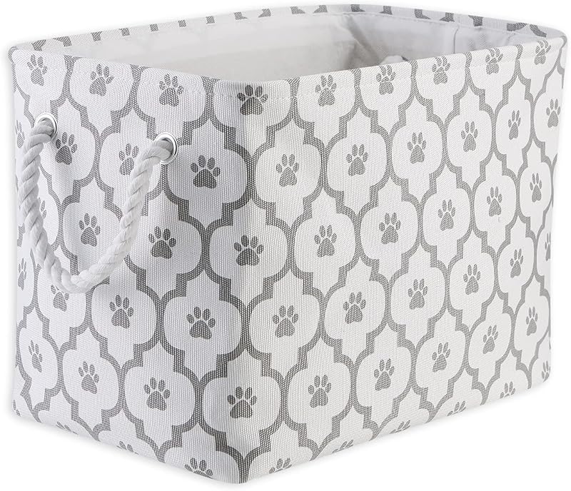 Cesto Organizador para Brinquedos e Acessórios de Pets Bone Dry Lattice Paw Print Branco/Cinza, Médio