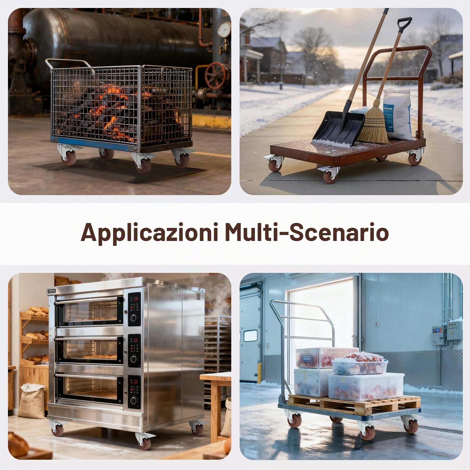 100mm Ruote per Carichi Pesanti con Freno Portata 800KG, Rotelle per Mobili Resistenti alle alte Temperature -20°C à +250°C, Ruote Girevoli per Officina di Fonderia e Saldatura, Set di 4