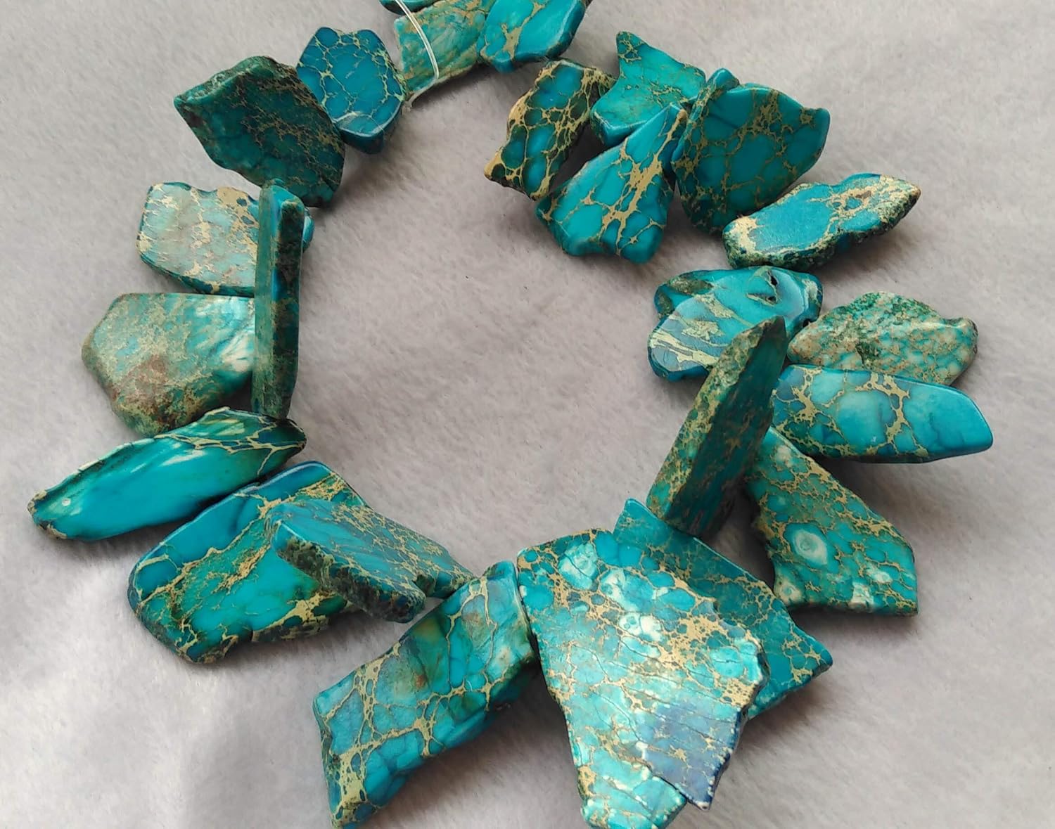 Full Strand 25pcs -25-60mm Natural Imperial Jasper Stone Freeform Nuggets Slab Beads,Slab Beads Jasper Pendant Necklace - Top Drilled
