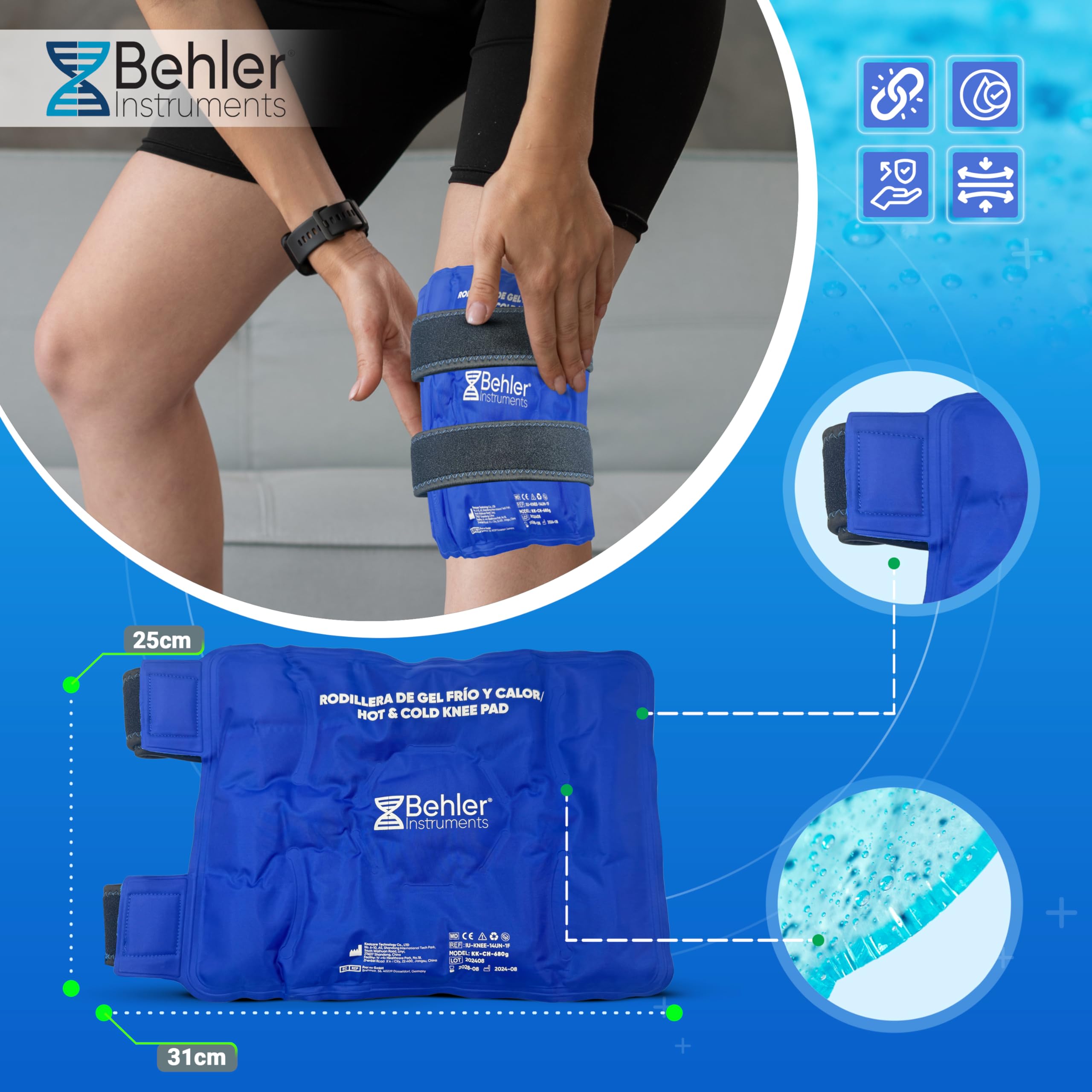 Ghiaccio Gel Riutilizzabile per Ginocchio - Sollievo per Dolore e Lesioni - Tasca di Ghiaccio Ginocchio - Cinghie Regolabili per Muscoli e Articolazioni - Ghiaccio Gel - Per Microonde e Congelatore