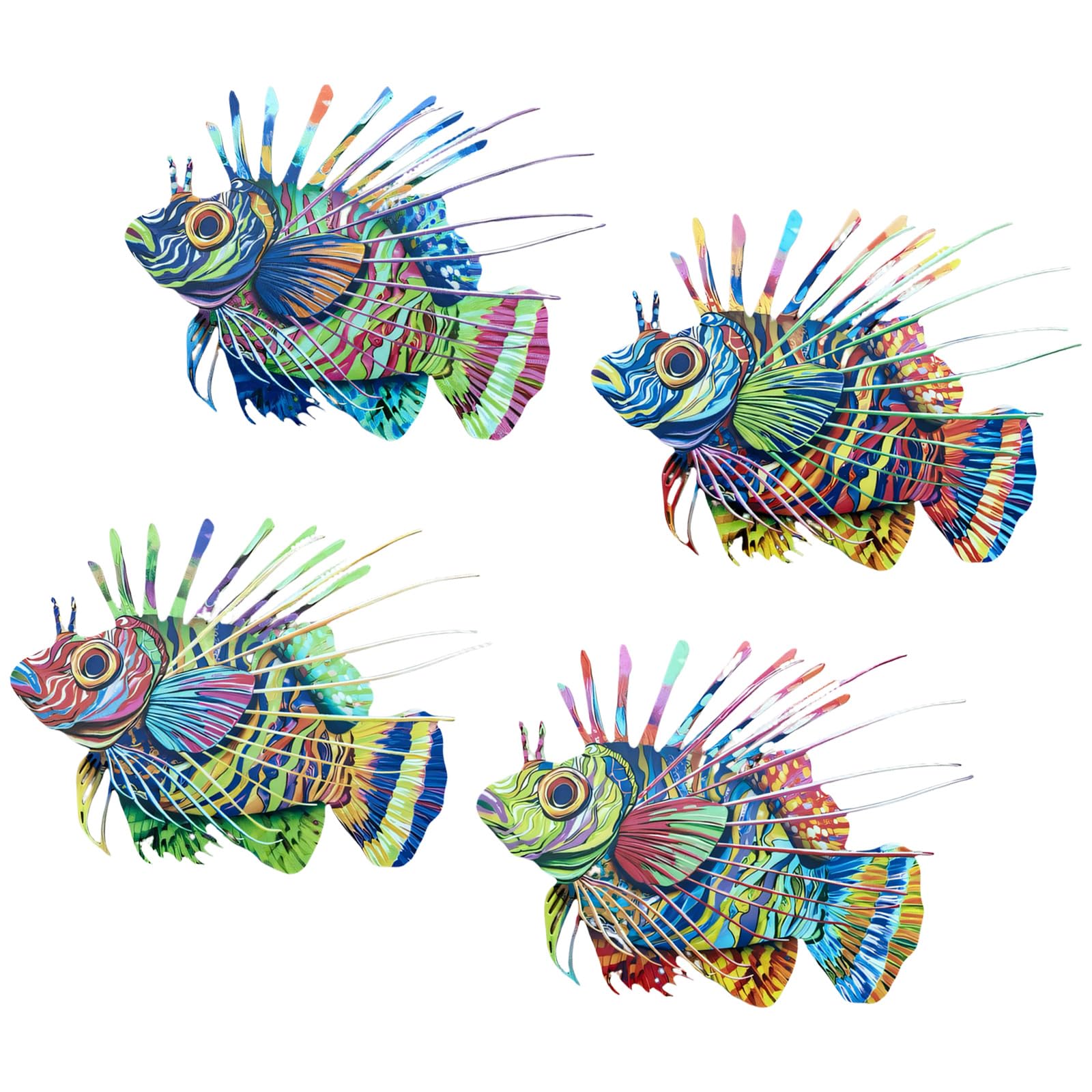 APGLSXY Marine Fish Wall Decor Set of 4, Flat Iron Wall Art with Colorful Coastal Fish Shapes for Living Room Bedroom Hallway Home Accent Art