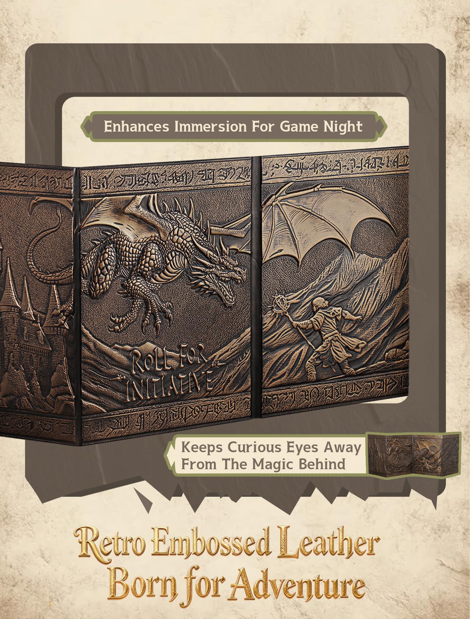 Trymaker Dm Screen, DND Dungeon Master Screen - Pantalla de piel sintética, pantalla GM, accesorios de Dungeons and Dragon de D&D