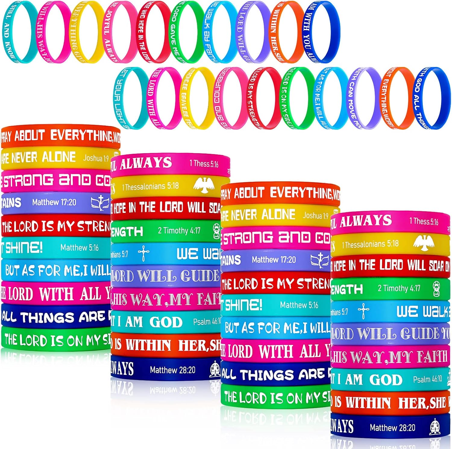 Dingion 100 Pack Bible Verses Bracelets Christian Gifts for Women Religious Silicone Bracelets Rubber Jesus Wristbands Men Scripture Faith Wristbands Inspirational Motivational Gifts