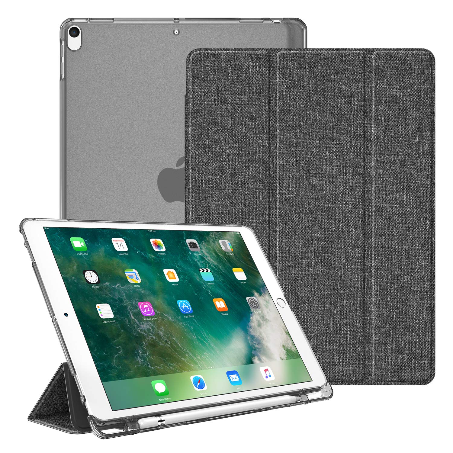 Fintie Hülle mit Pencil Halter für iPad Air 10.5" 2019 (3. Generation) / iPad Pro 10.5" 2017 - Ultradünn Schutzhülle mit transparenter Rückseite Abdeckung, Auto Sleep/Wake, Jeansoptik dunkelgrau