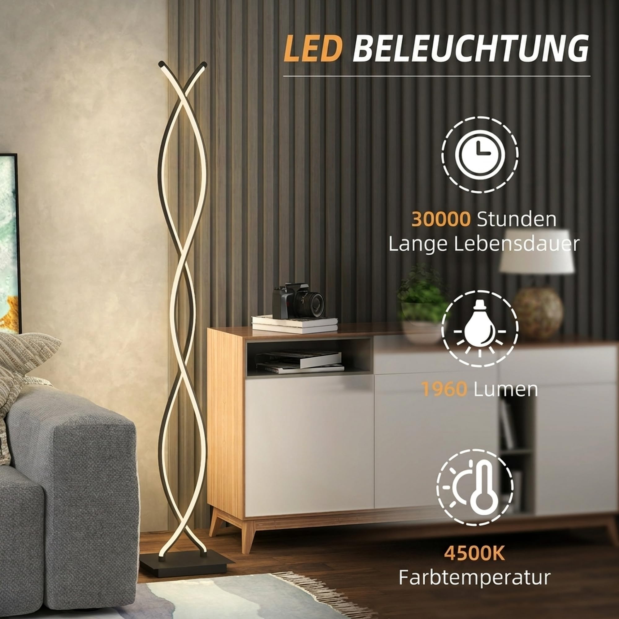 HOMCOM LED Stehlampe Dimmbar 144 cm Stehleuchte mit Fußschalter Schwarz
