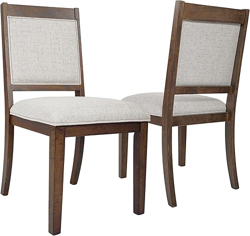HomePop Sillas de comedor con marco de madera tapizadas con respaldo abierto, sólidas con textura neutra (juego de 2)
