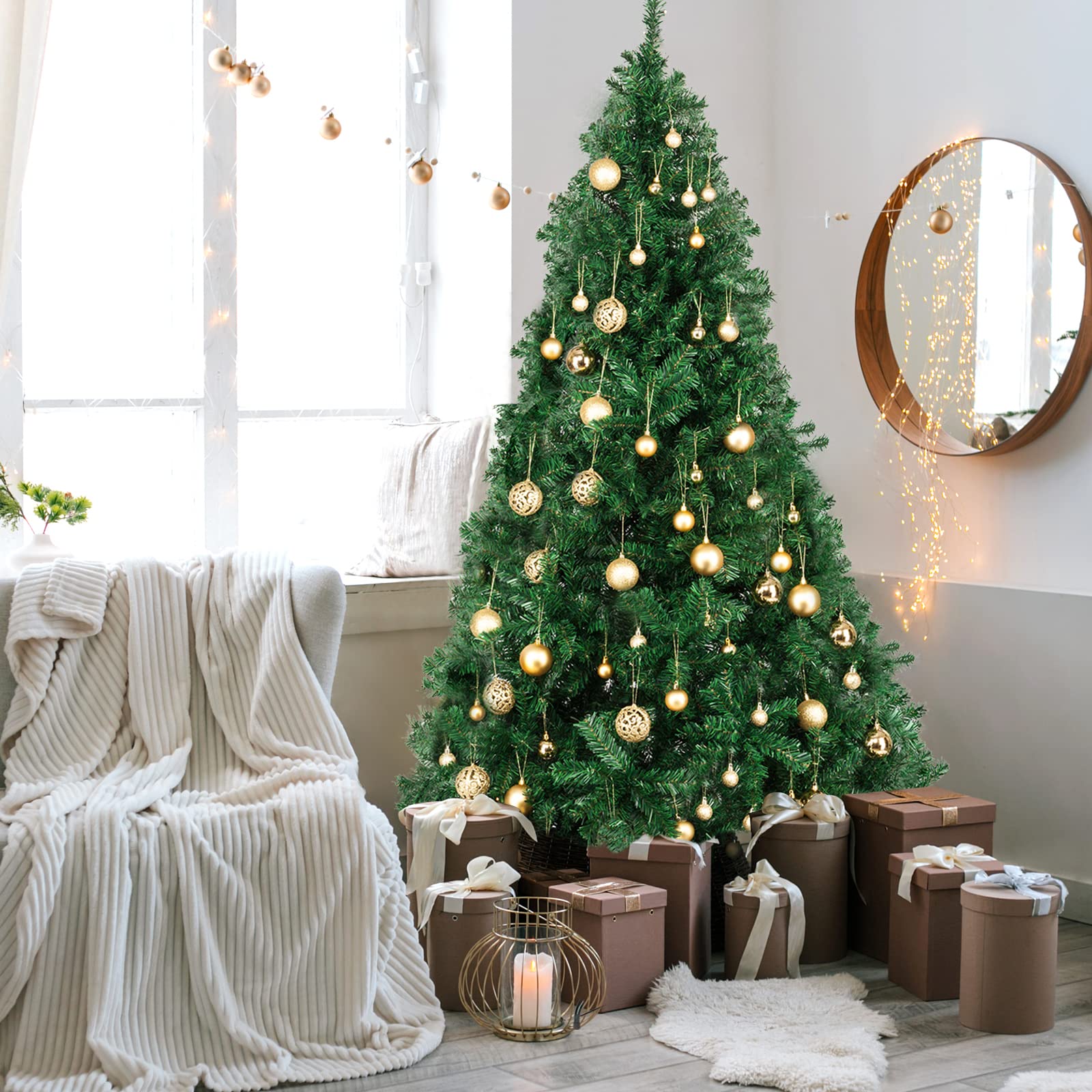 Ytbhshxz Groen Christmas Tree， Spray White Snow Dusted Artificial Hinged With Branches Tip And Foldable Metal Stand,For Home, Outdoor(,6Ft)