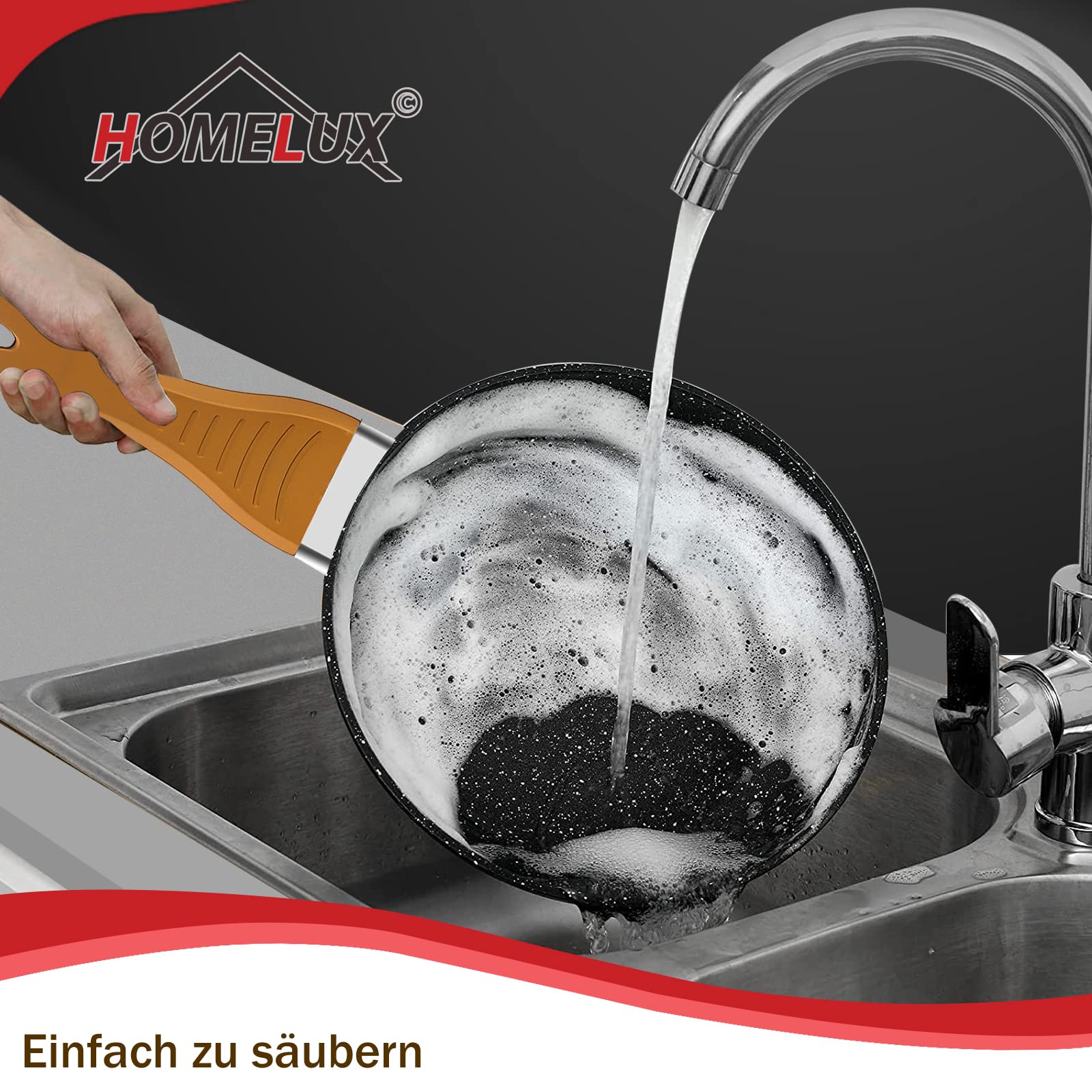 HOMELUX Topfset Induktion 10-tlg Aluminiumguss beschichtet,Kupfer | 2xBratpfanne+3xKochtopf mit Glasdeckel+1xMilchtopf mit Glasdeckel,Antihaftbeschichtung,Für alle Herdarten geeignet,BPA-frei